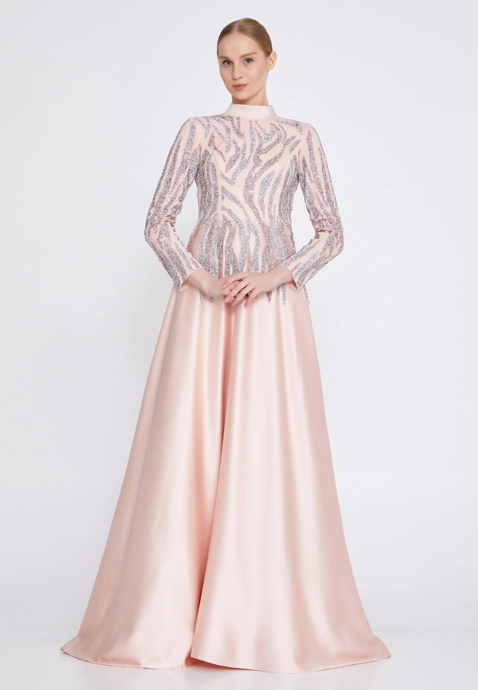 Long Sleeve Maxi Satin Column Regular Wedding Guest Dress gzk1004 - Image 13