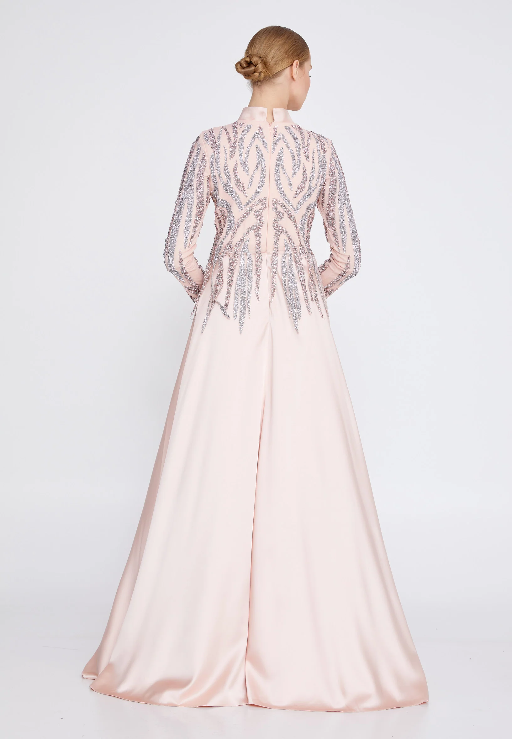 Long Sleeve Maxi Satin Column Regular Wedding Guest Dress gzk1004 - Image 14