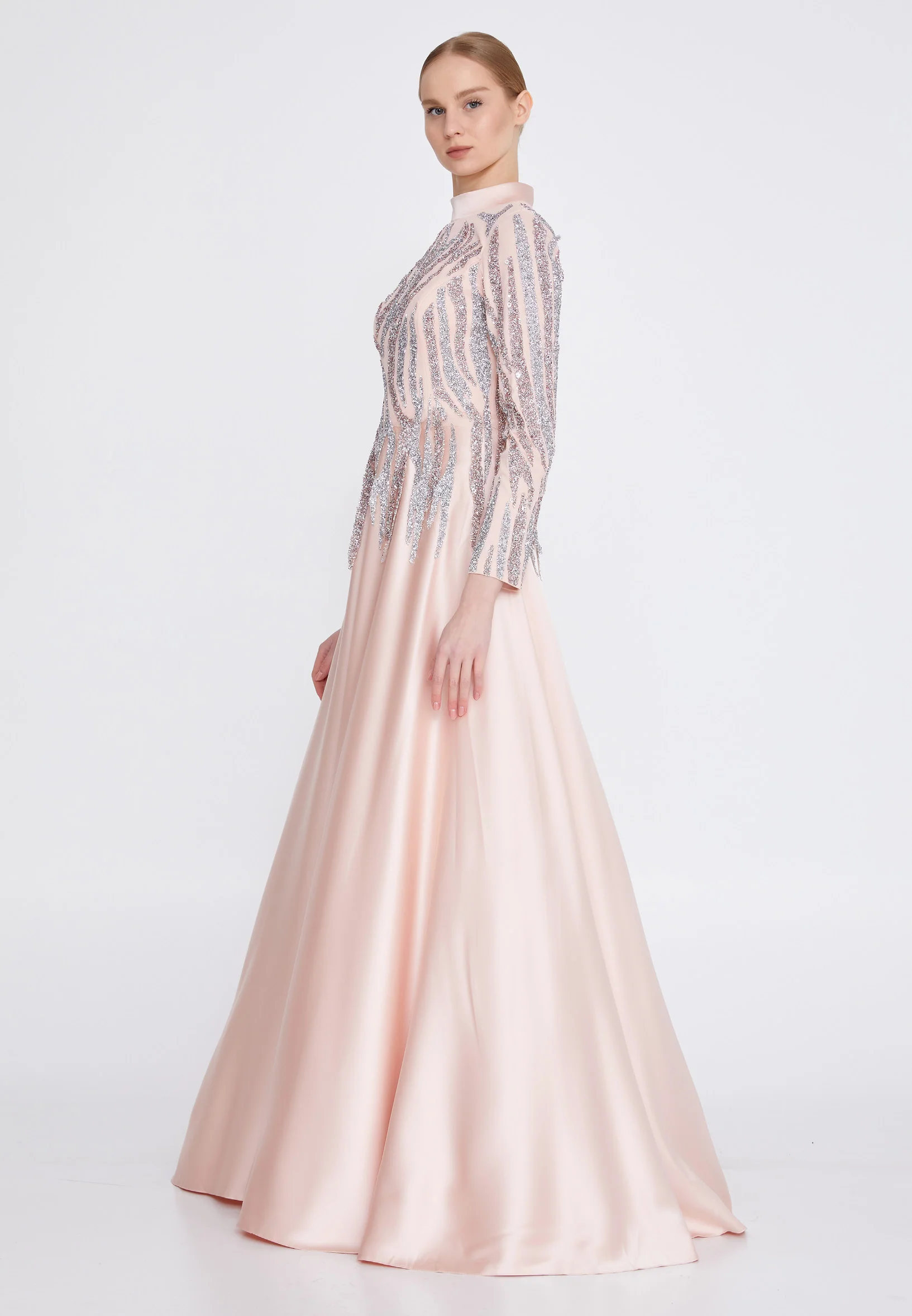 Long Sleeve Maxi Satin Column Regular Wedding Guest Dress gzk1004 - Image 15
