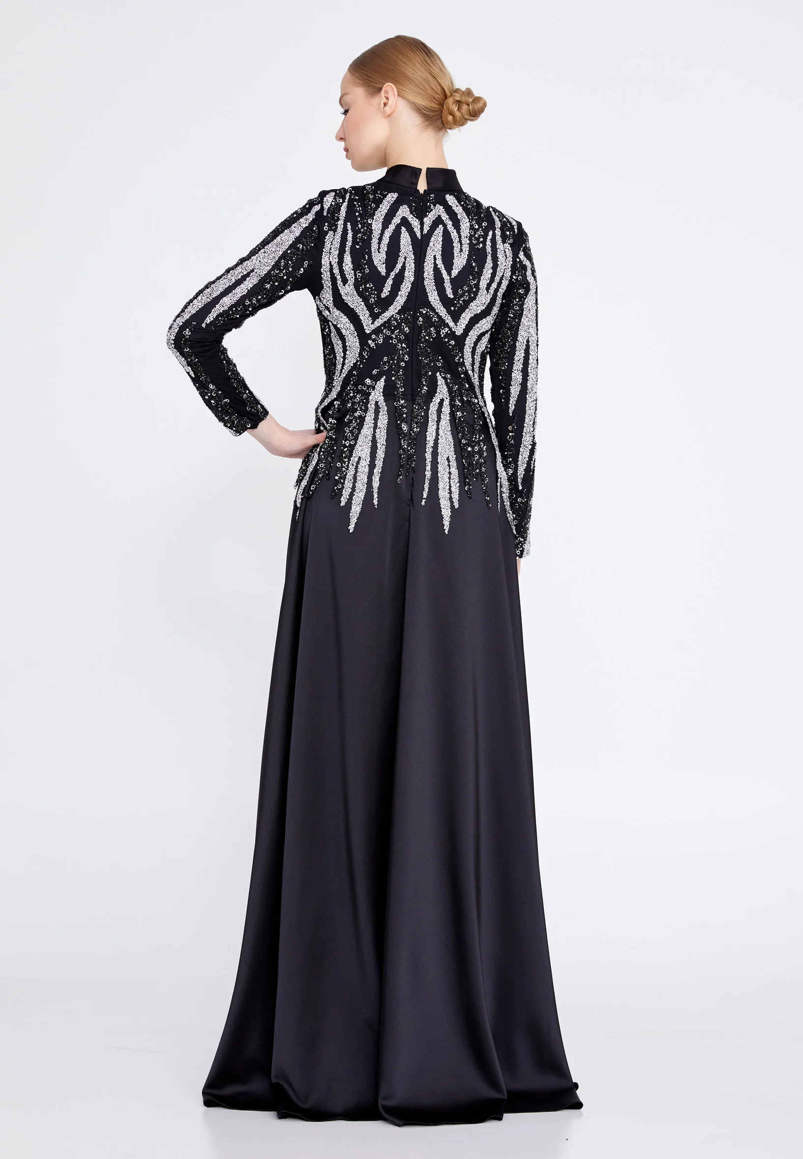 Long Sleeve Maxi Satin Column Regular Wedding Guest Dress gzk1004 - Image 2