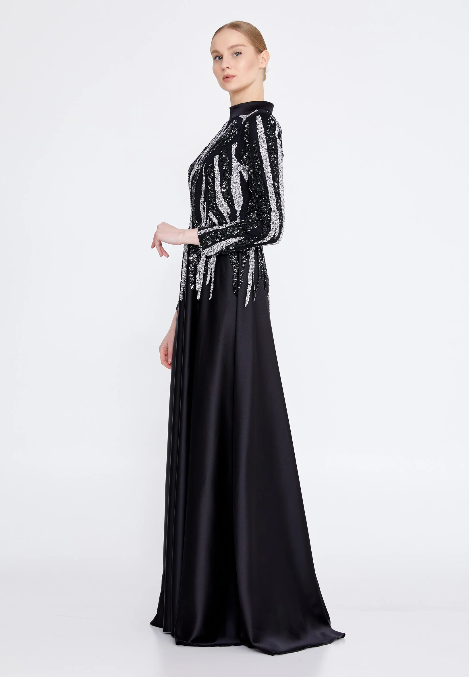 Long Sleeve Maxi Satin Column Regular Wedding Guest Dress gzk1004 - Image 3