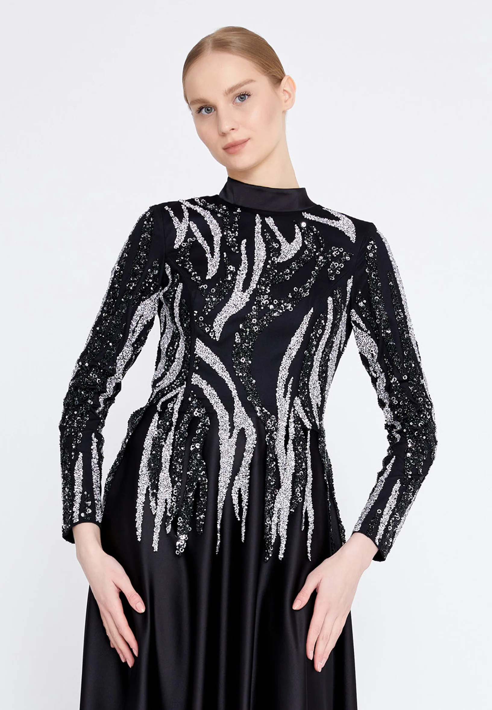 Long Sleeve Maxi Satin Column Regular Wedding Guest Dress gzk1004 - Image 4