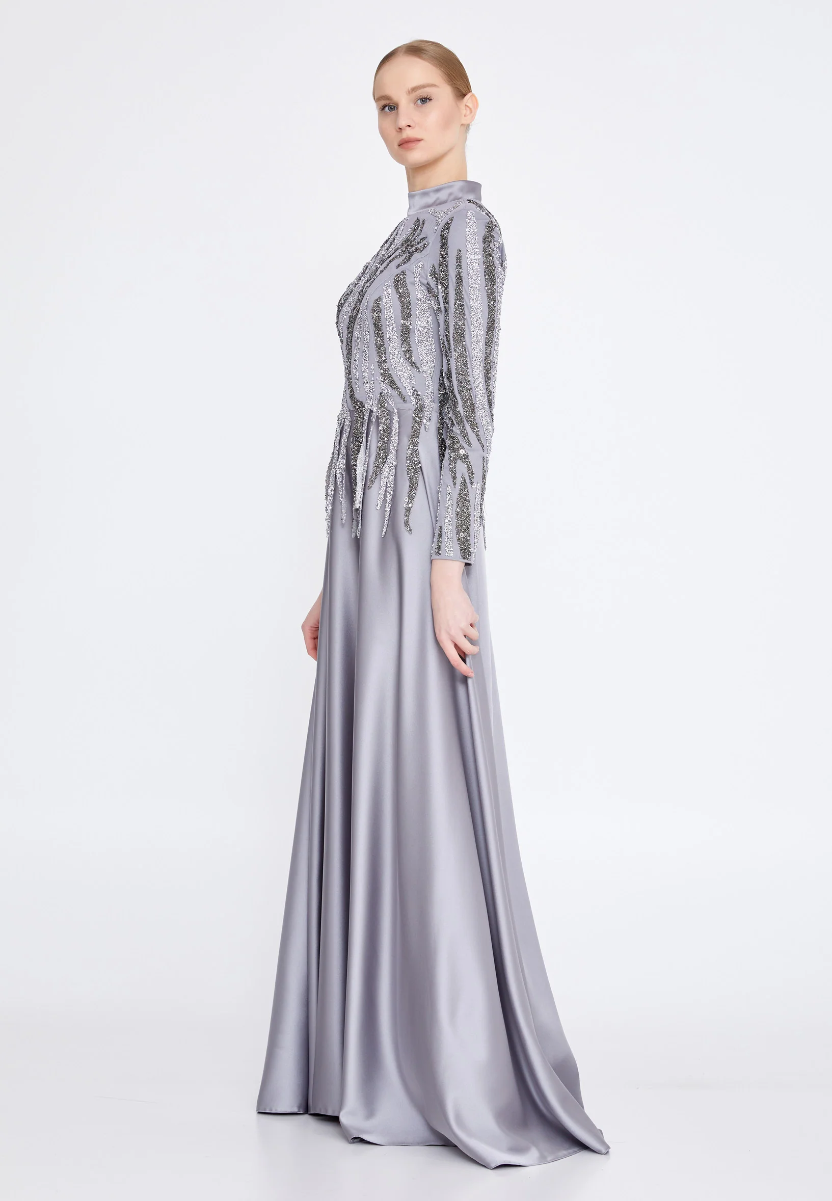 Long Sleeve Maxi Satin Column Regular Wedding Guest Dress gzk1004 - Image 7