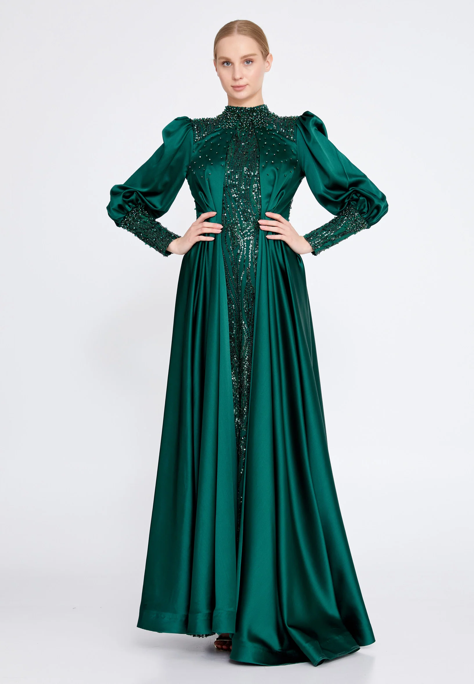 Long Sleeve Maxi Satin Column Regular Wedding Guest Dress gzk7002