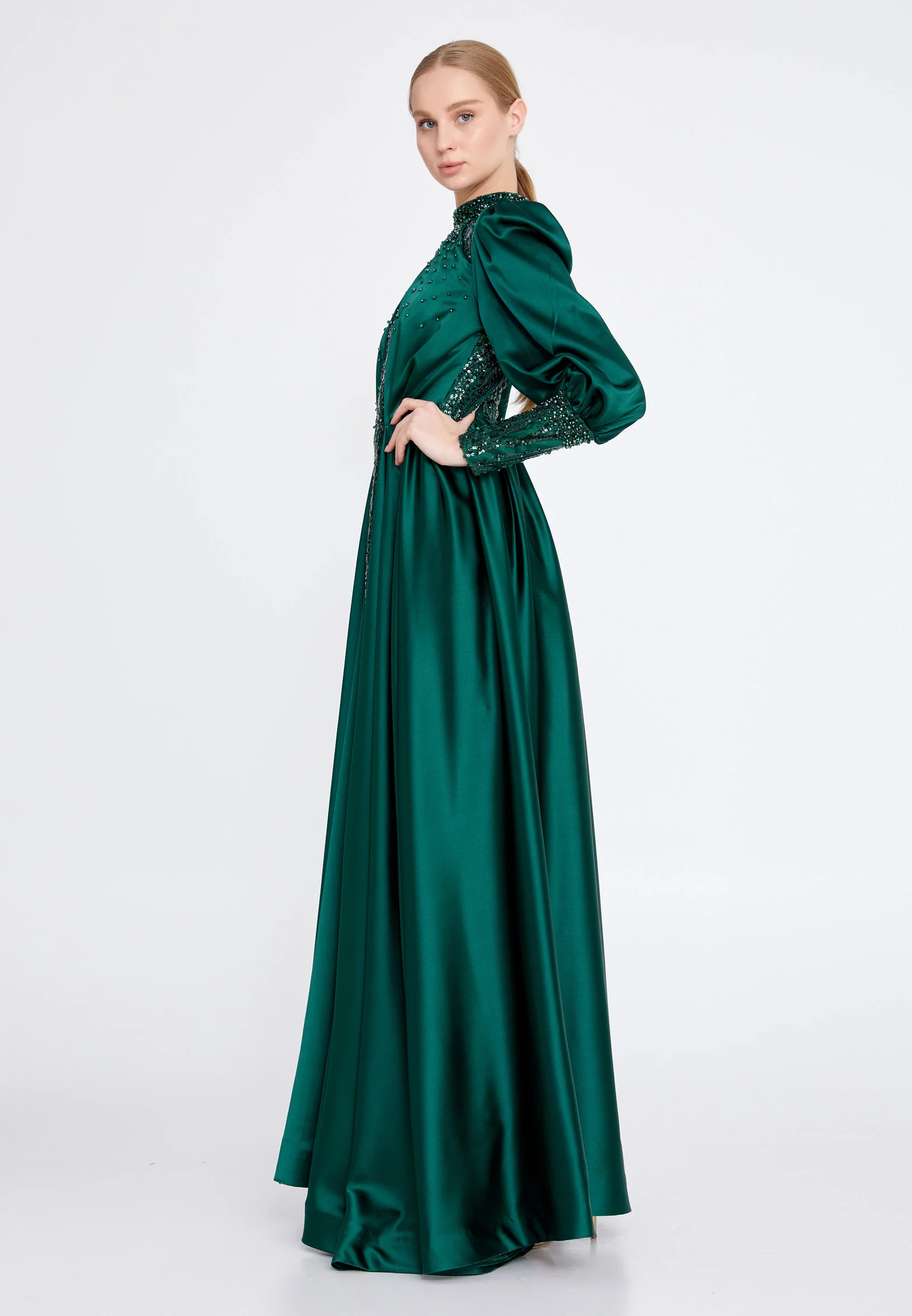 Long Sleeve Maxi Satin Column Regular Wedding Guest Dress gzk7002 - Image 3