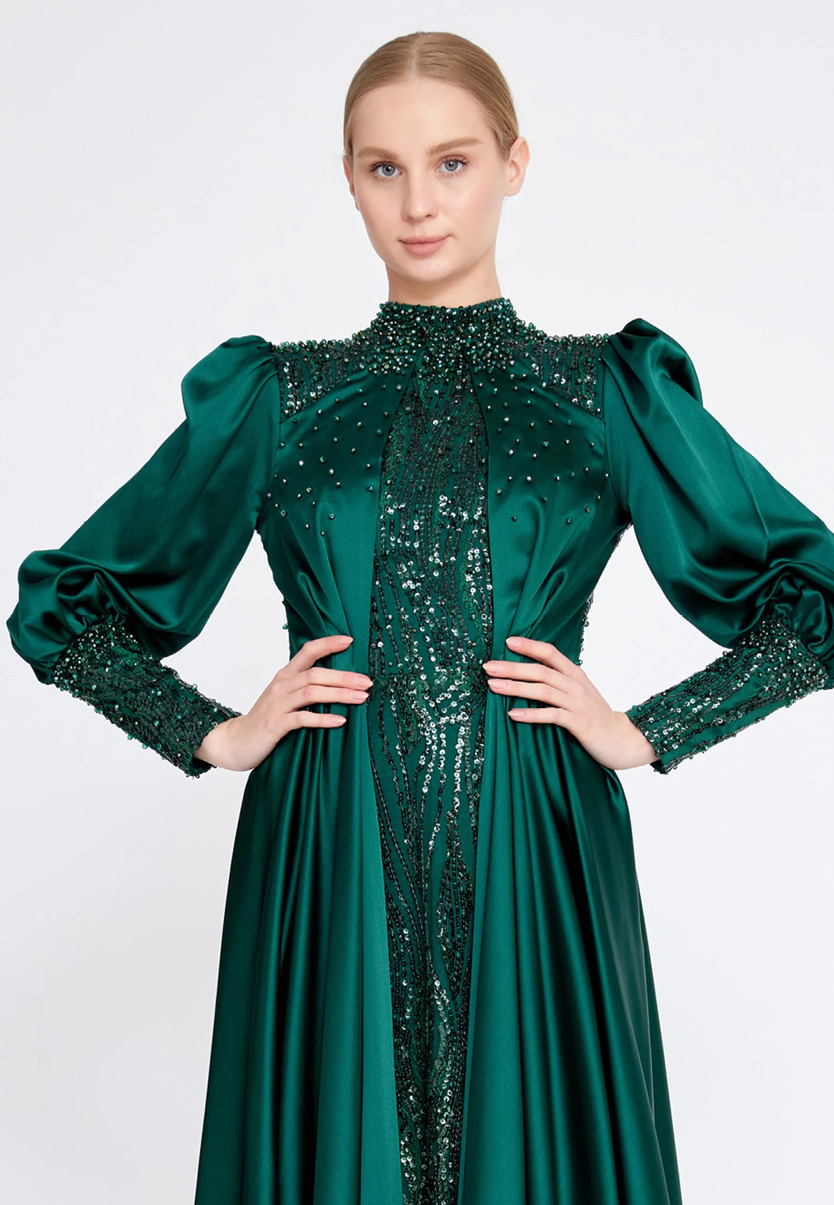 Long Sleeve Maxi Satin Column Regular Wedding Guest Dress gzk7002 - Image 4
