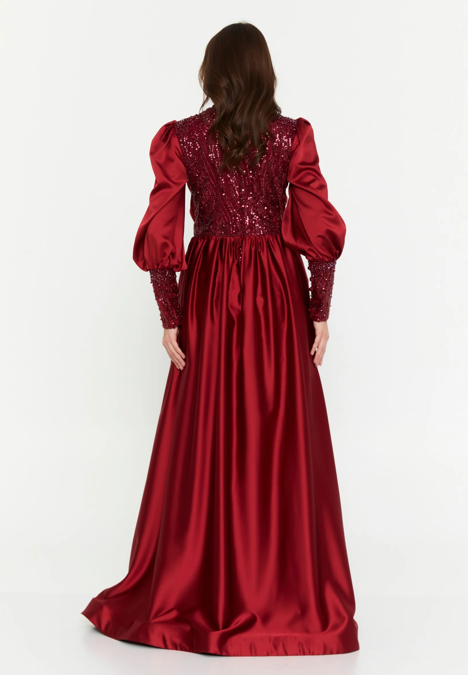 Long Sleeve Maxi Satin Column Regular Wedding Guest Dress gzk7002 - Image 6