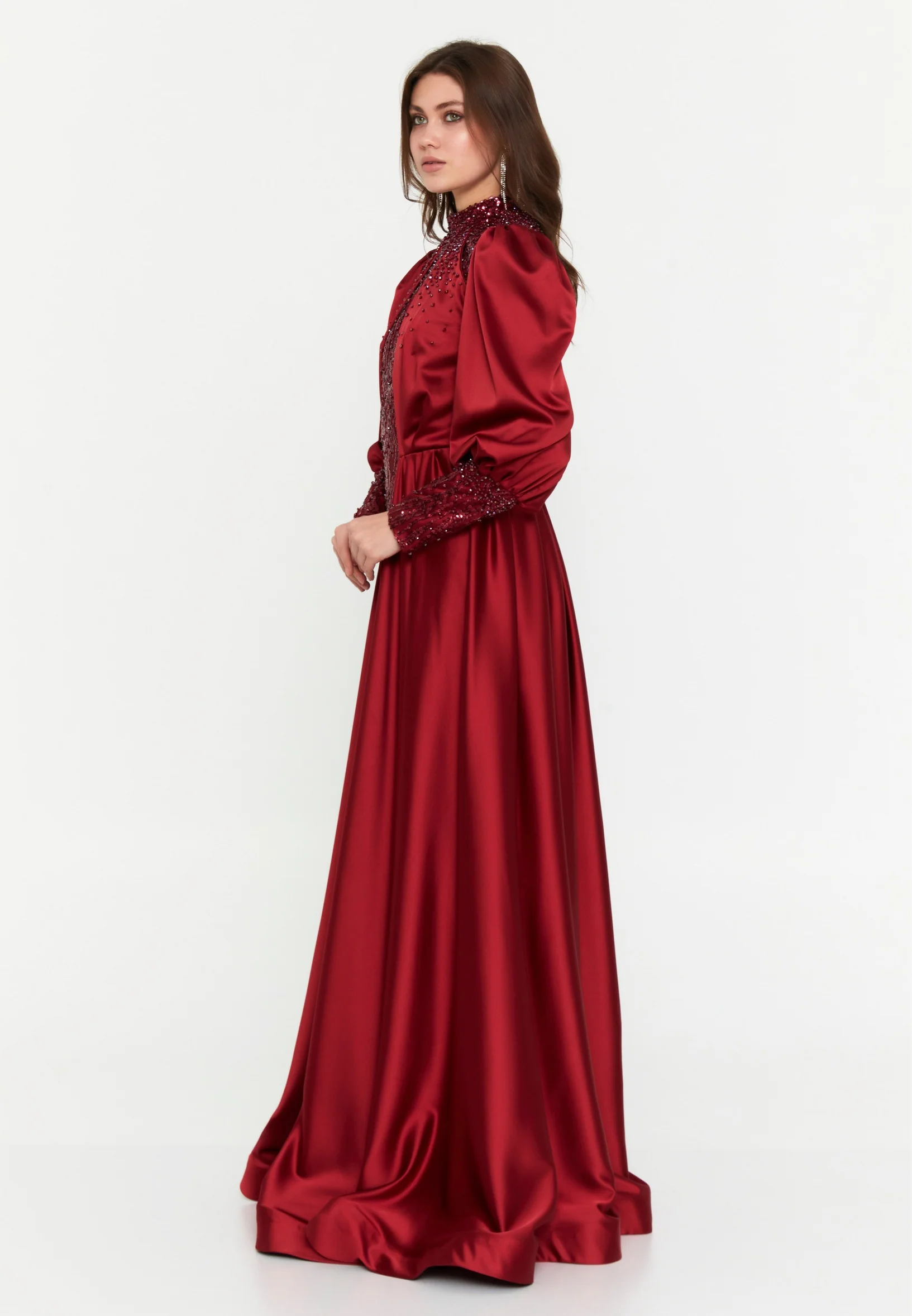 Long Sleeve Maxi Satin Column Regular Wedding Guest Dress gzk7002 - Image 7