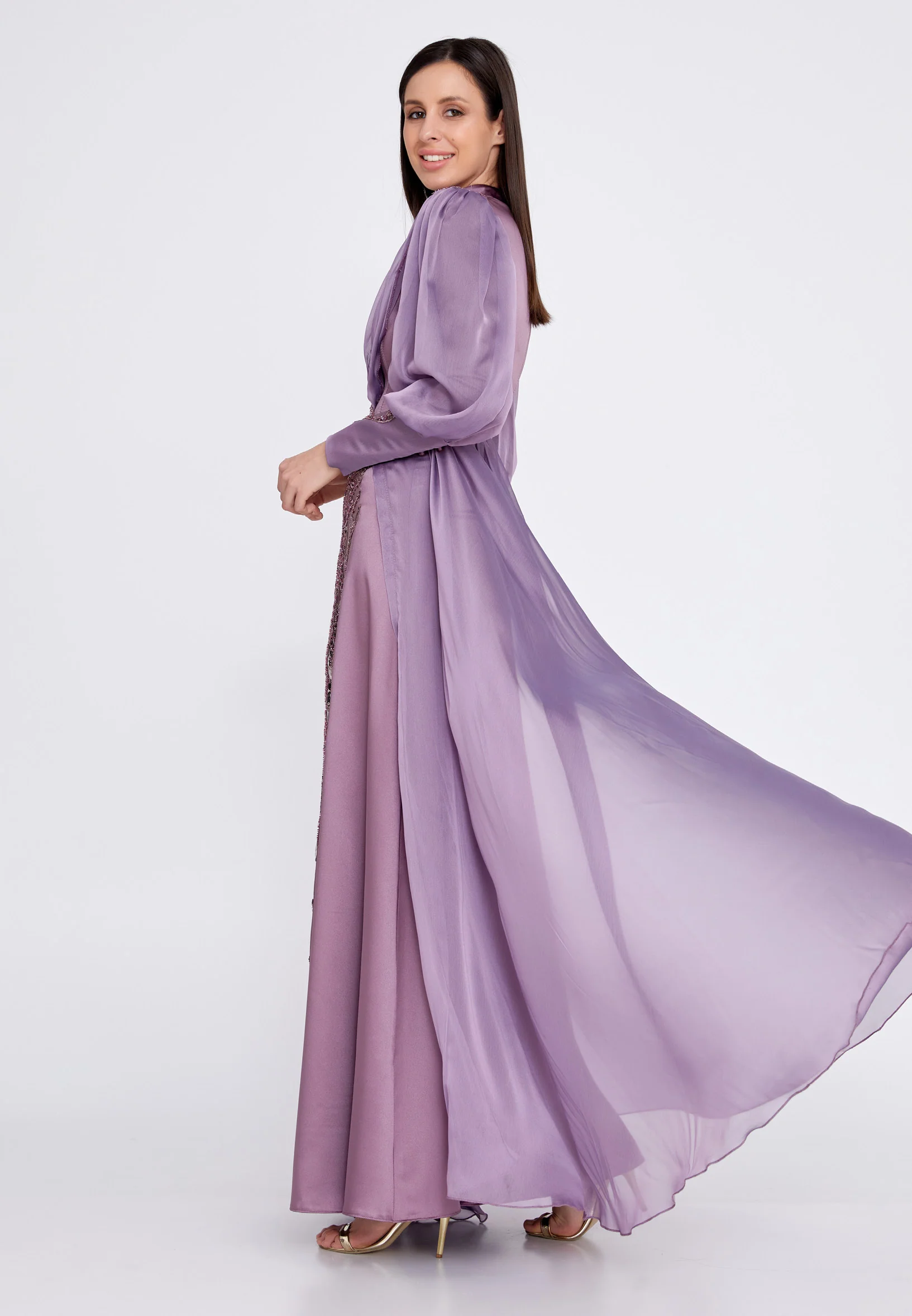 Long Sleeve Maxi Satin Column Regular Wedding Guest Dress gzk7015 - Image 11