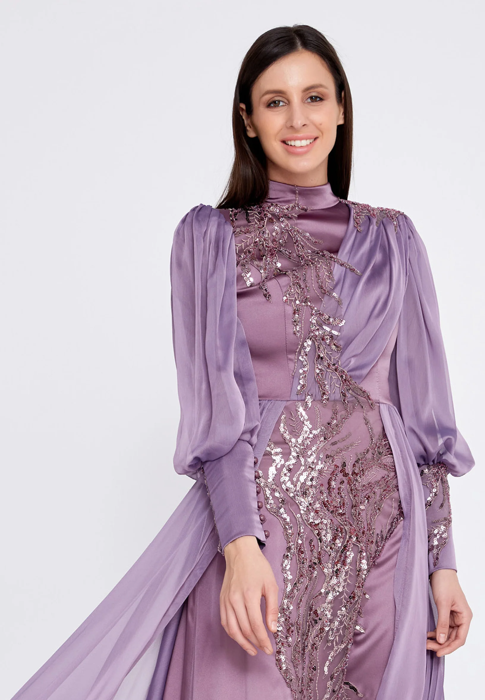 Long Sleeve Maxi Satin Column Regular Wedding Guest Dress gzk7015 - Image 12