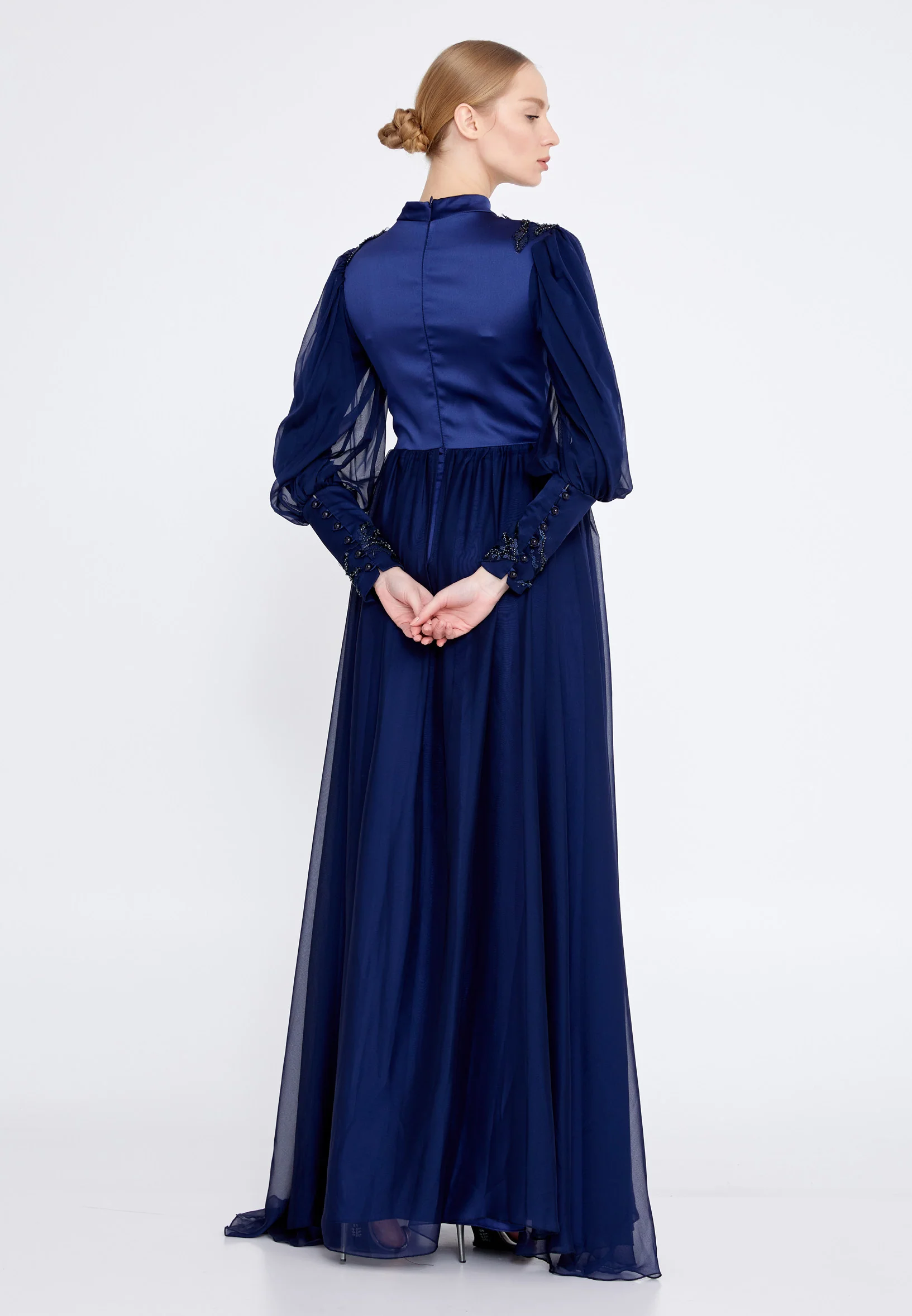 Long Sleeve Maxi Satin Column Regular Wedding Guest Dress gzk7015 - Image 14