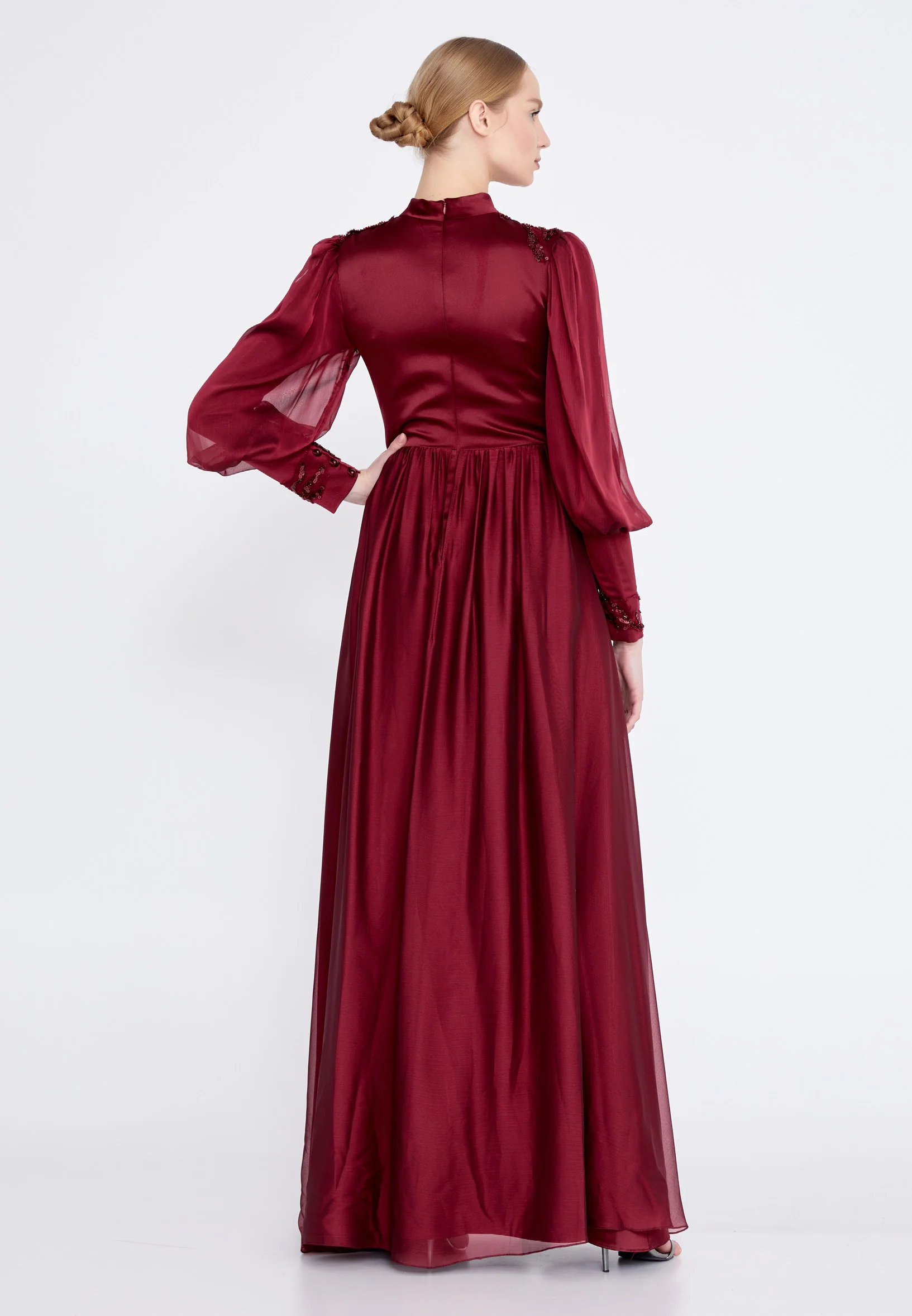 Long Sleeve Maxi Satin Column Regular Wedding Guest Dress gzk7015 - Image 2