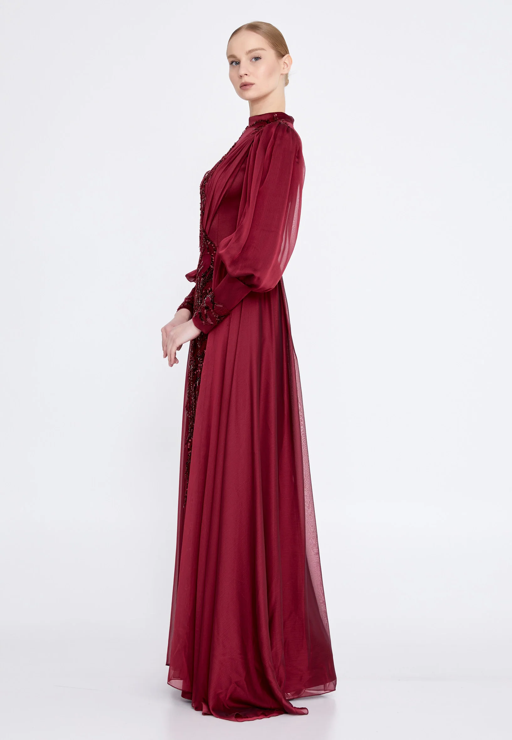 Long Sleeve Maxi Satin Column Regular Wedding Guest Dress gzk7015 - Image 3