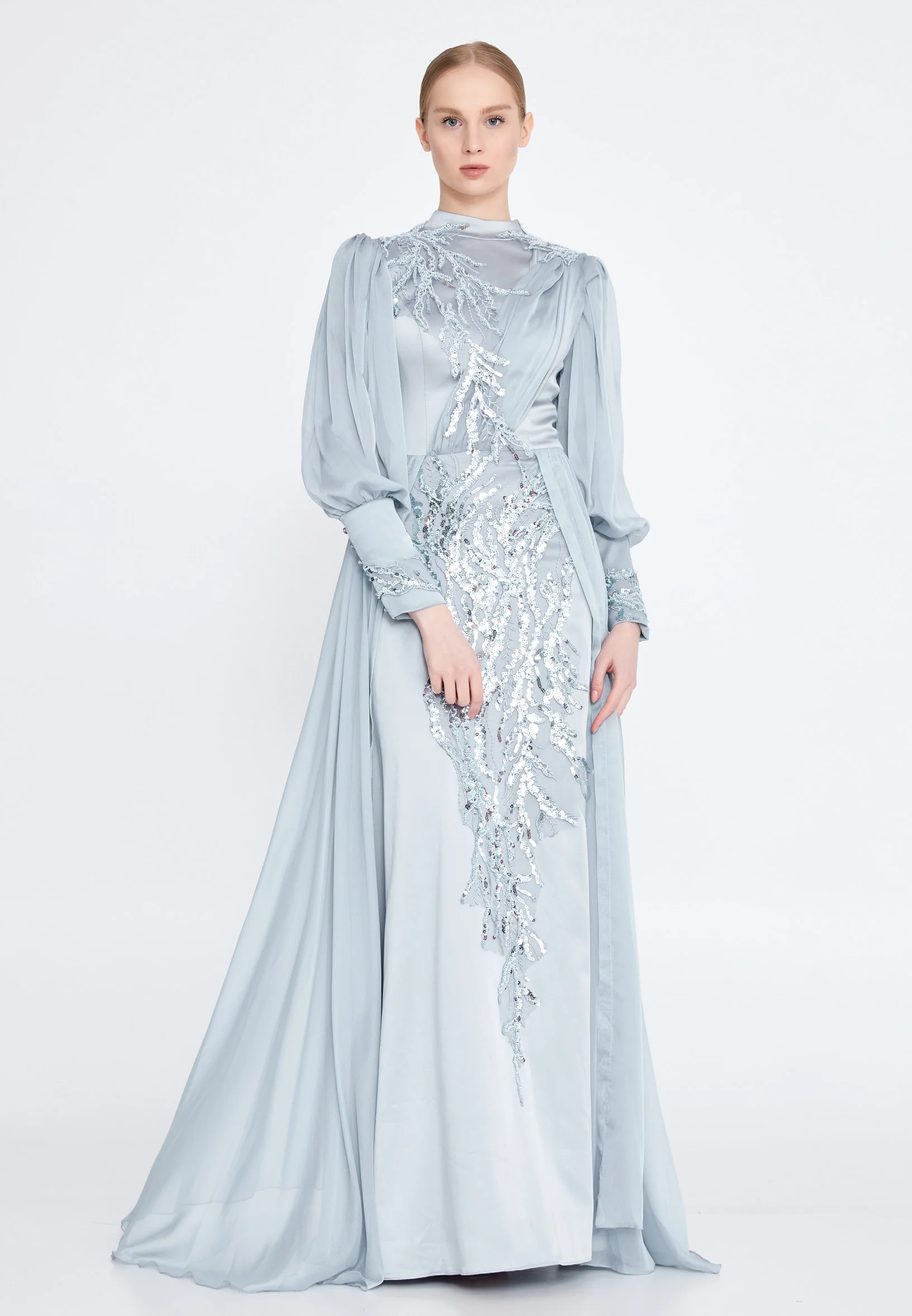 Long Sleeve Maxi Satin Column Regular Wedding Guest Dress gzk7015 - Image 5