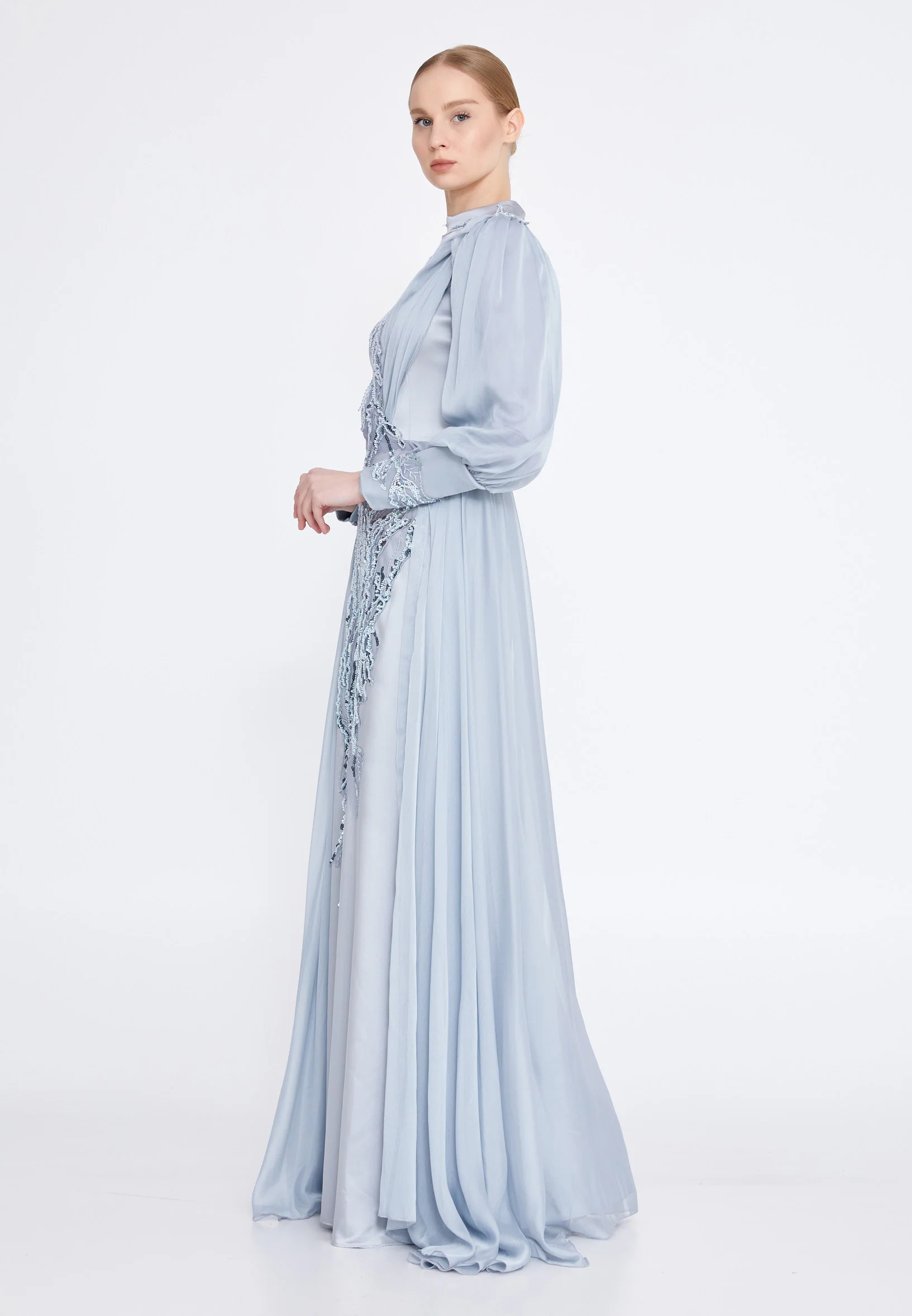 Long Sleeve Maxi Satin Column Regular Wedding Guest Dress gzk7015 - Image 7