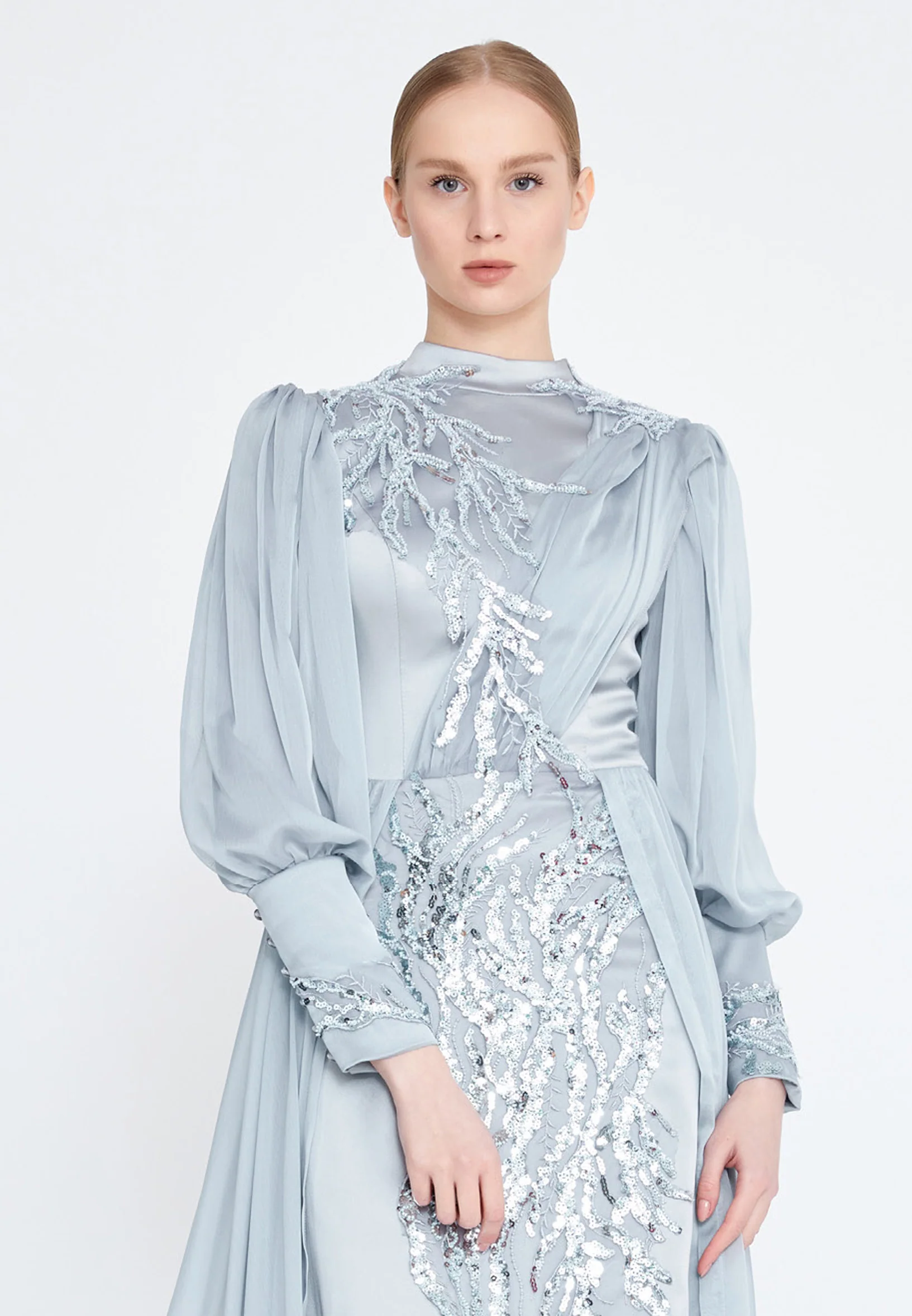 Long Sleeve Maxi Satin Column Regular Wedding Guest Dress gzk7015 - Image 8