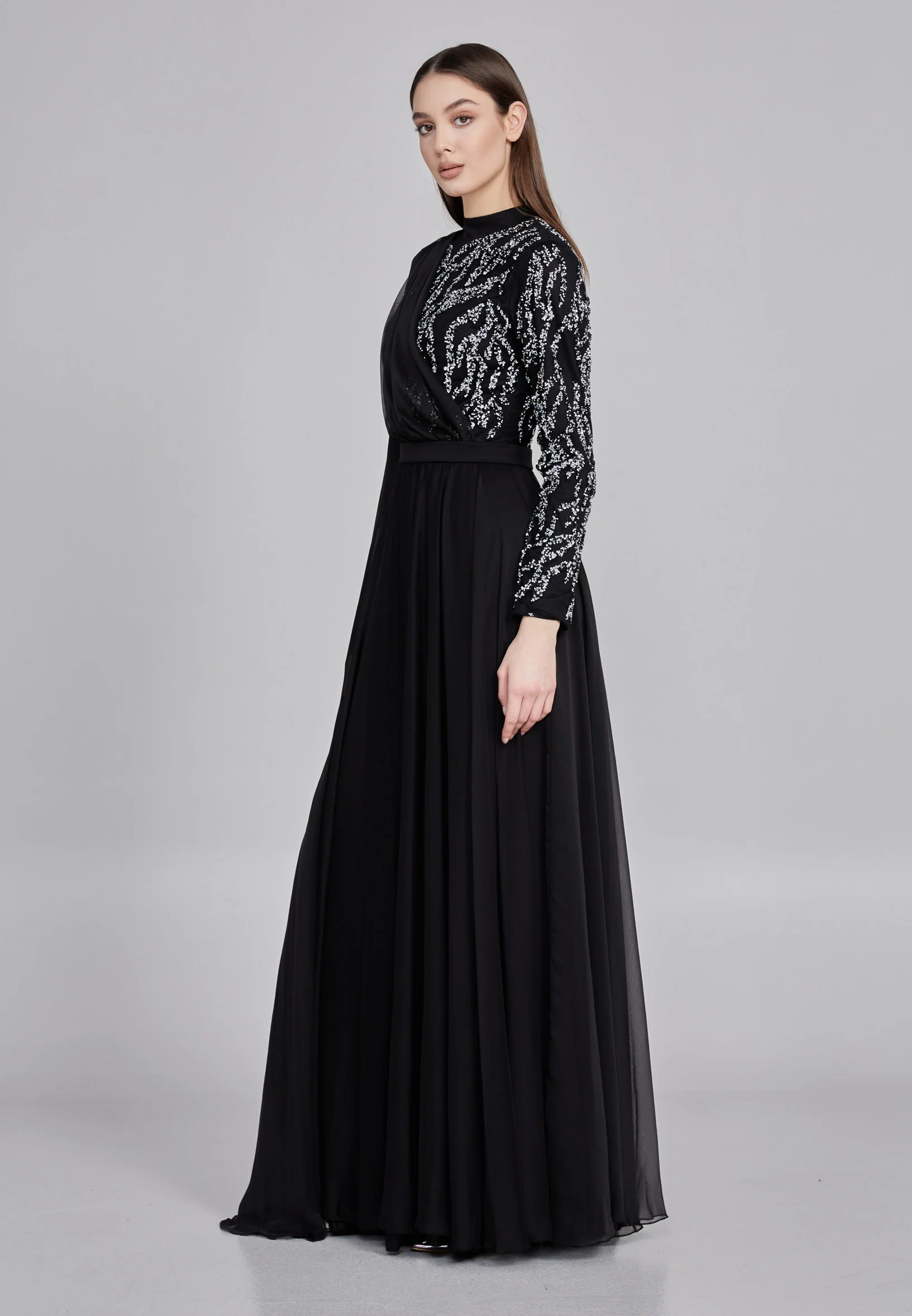 Long Sleeve Maxi Satin Column Regular Wedding Guest Dress gzk7019 - Image 3