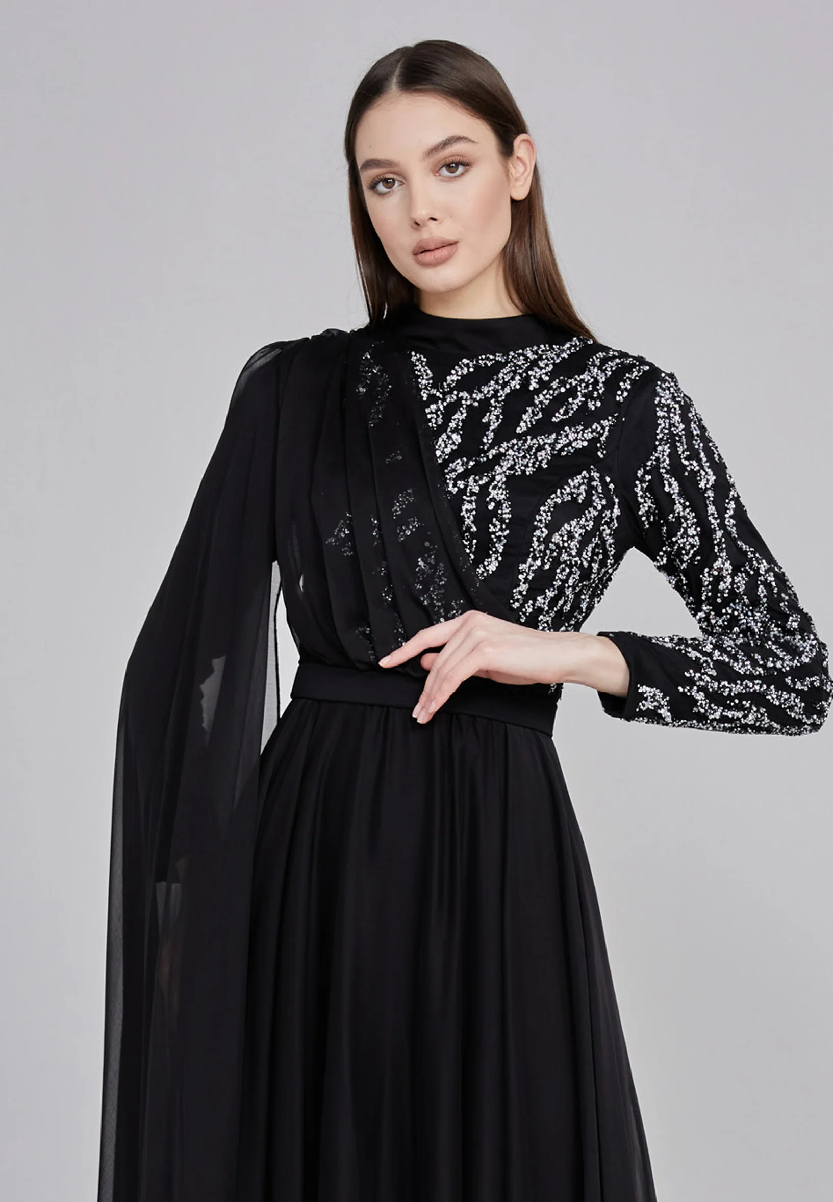 Long Sleeve Maxi Satin Column Regular Wedding Guest Dress gzk7019 - Image 4