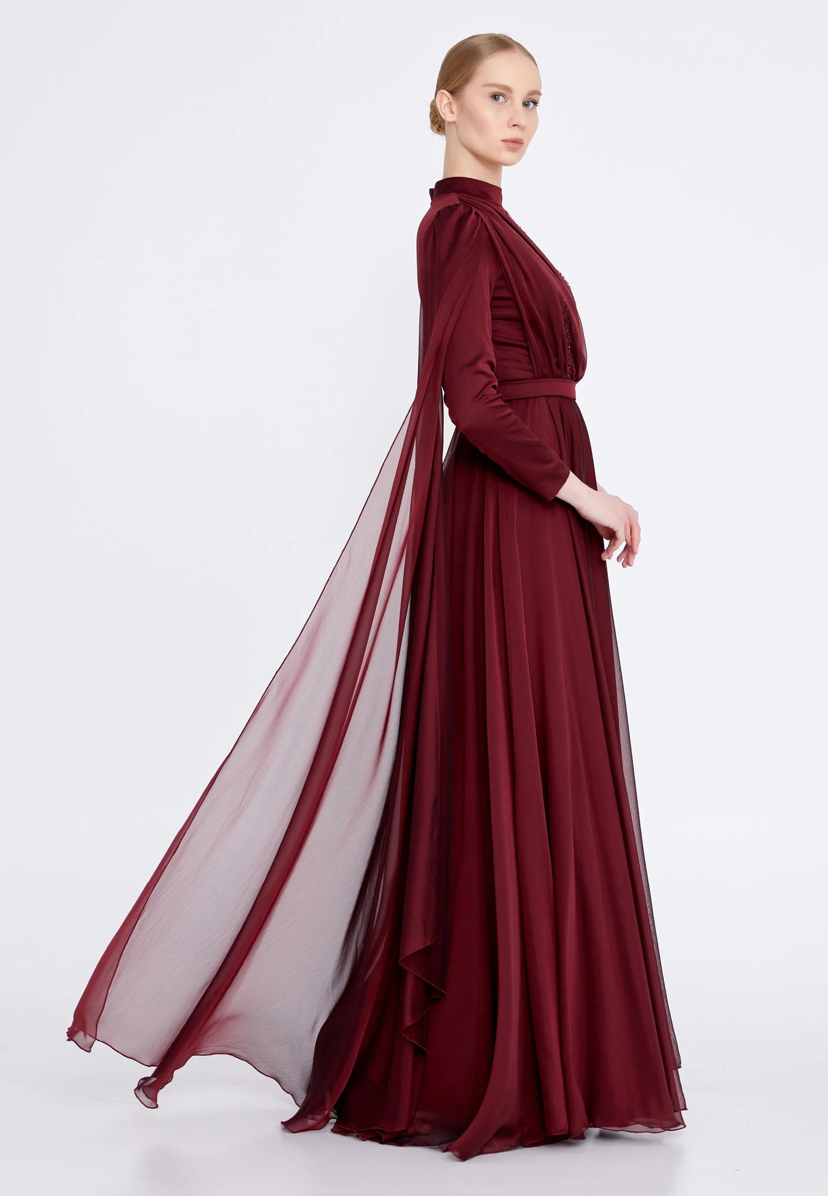 Long Sleeve Maxi Satin Column Regular Wedding Guest Dress gzk7019 - Image 7