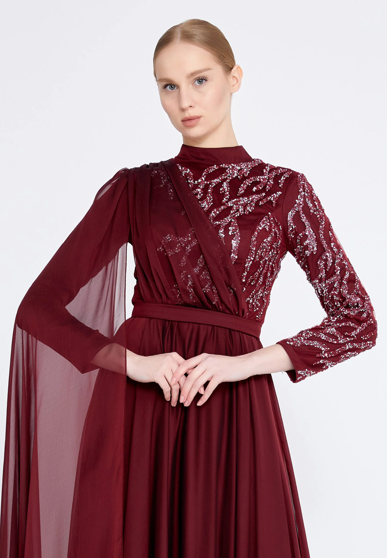 Long Sleeve Maxi Satin Column Regular Wedding Guest Dress gzk7019 - Image 8