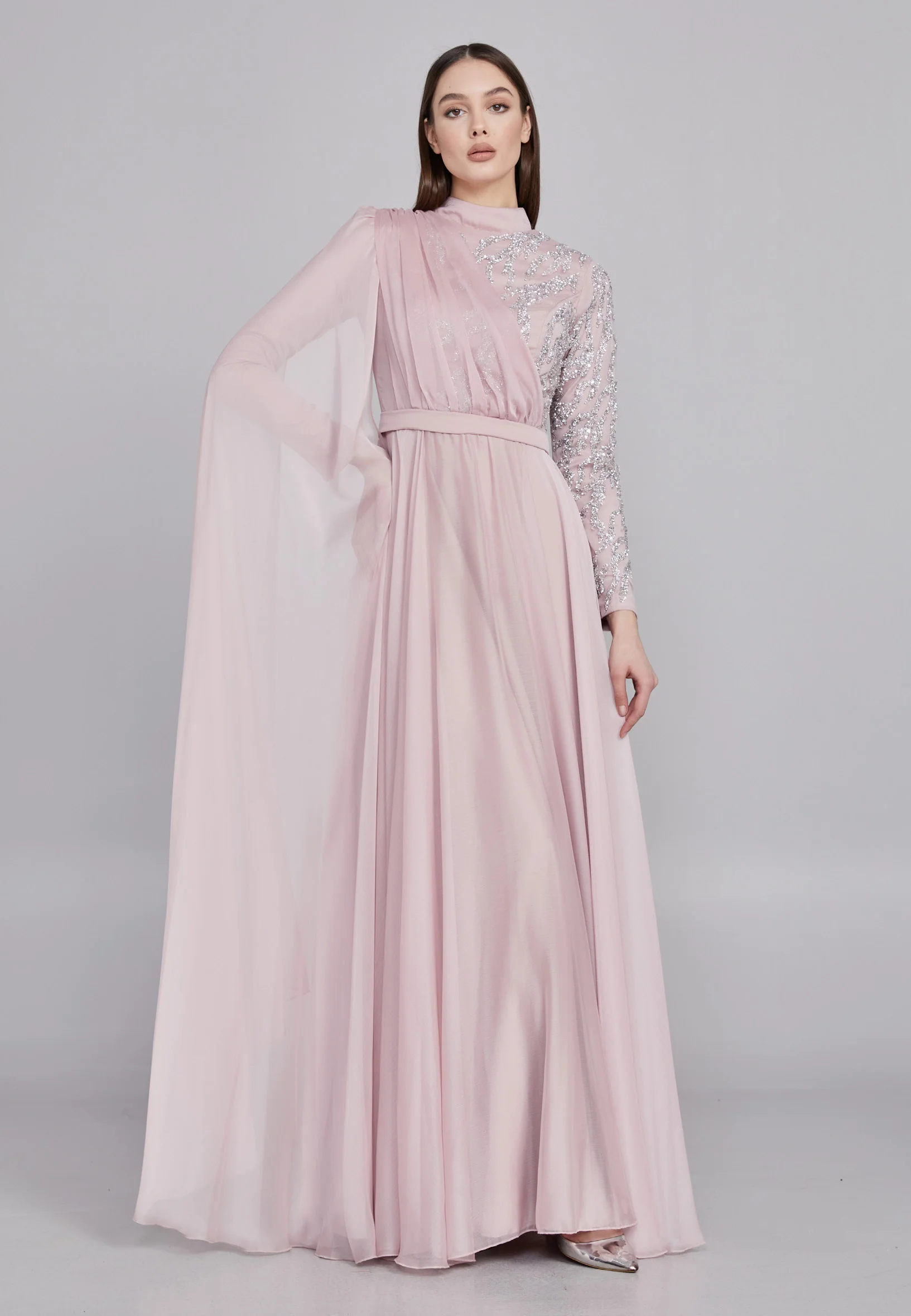 Long Sleeve Maxi Satin Column Regular Wedding Guest Dress gzk7019 - Image 9