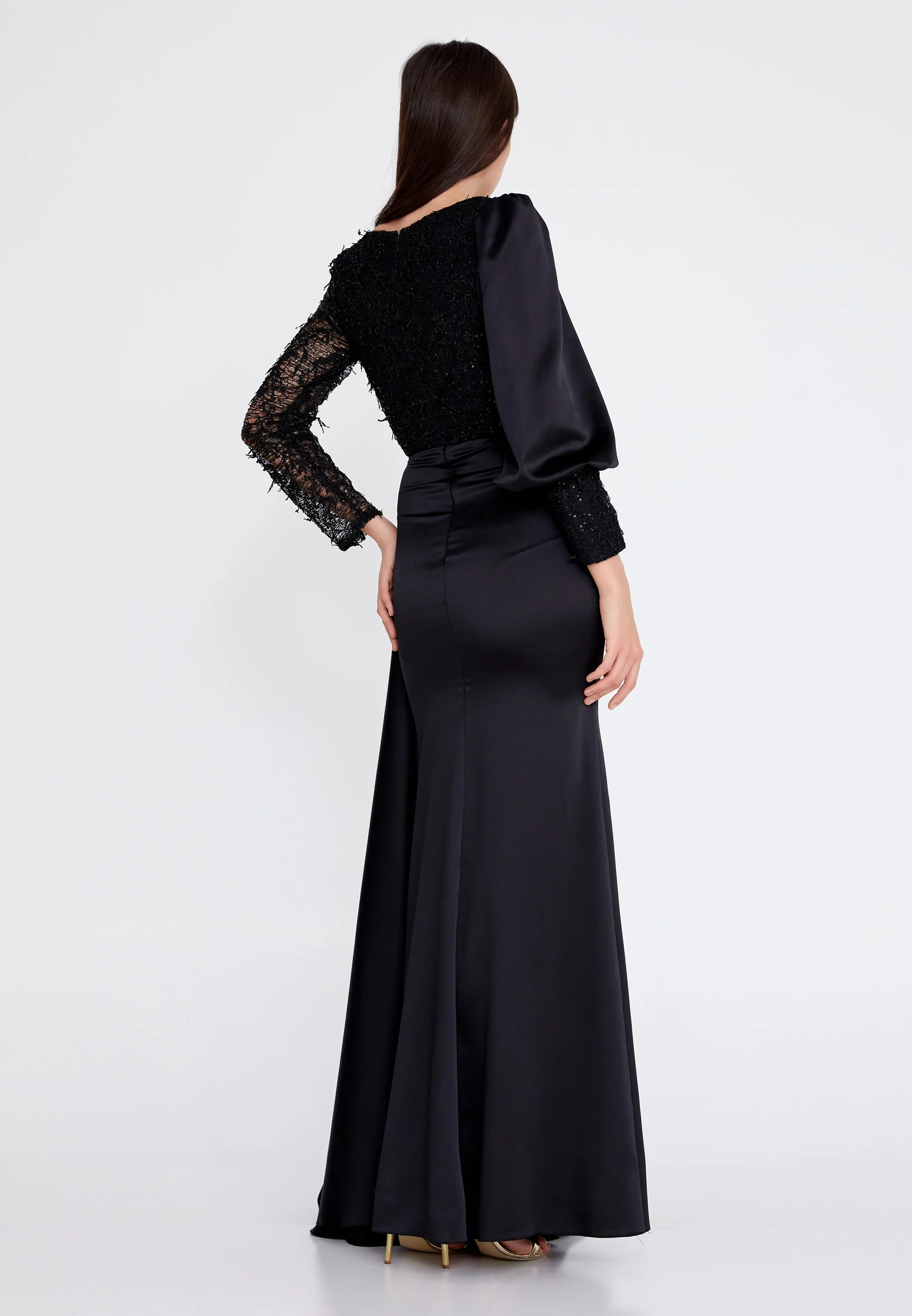 Long Sleeve Maxi Satin Column Regular Wedding Guest Dress rmn3201 - Image 10