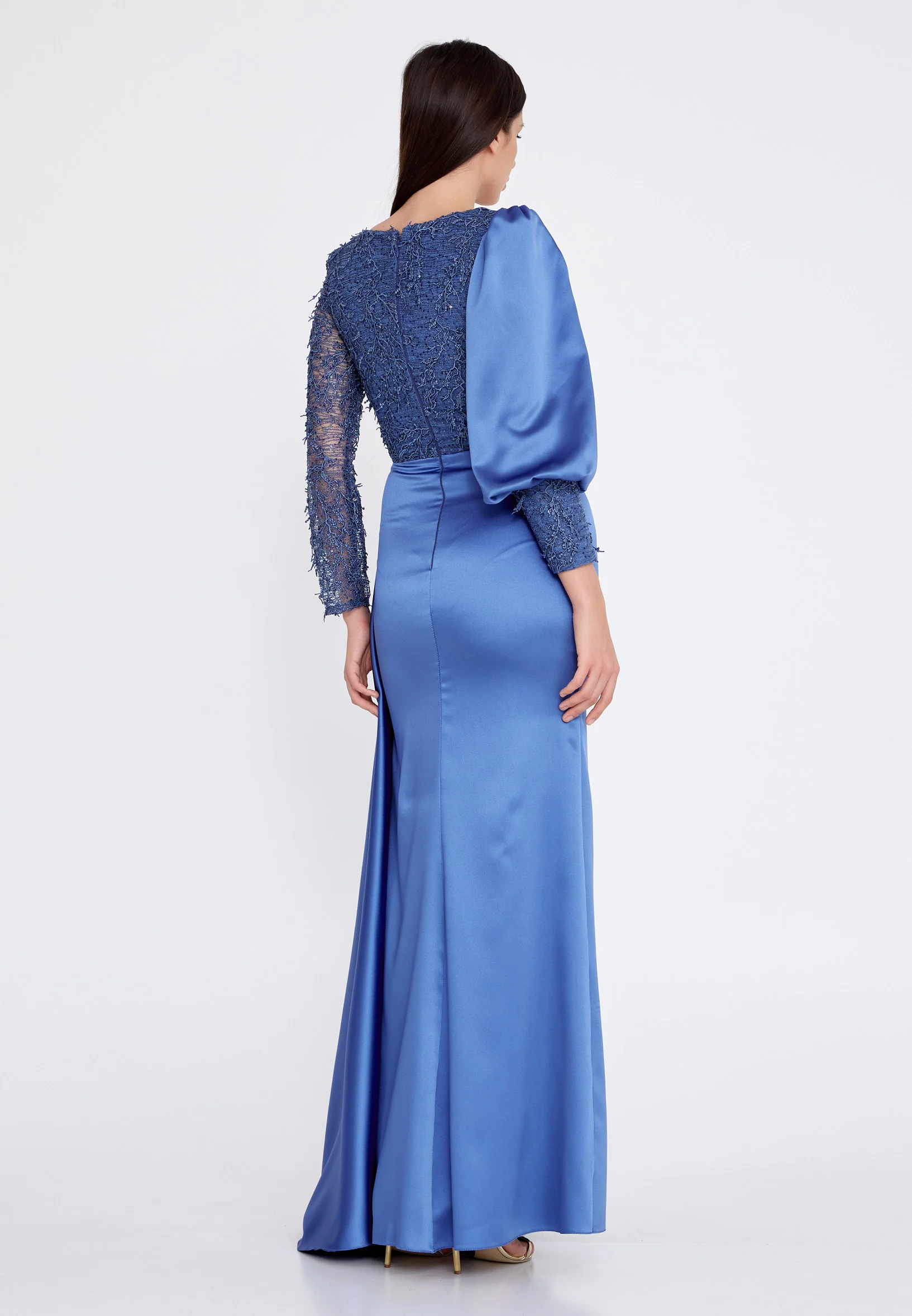 Long Sleeve Maxi Satin Column Regular Wedding Guest Dress rmn3201 - Image 18
