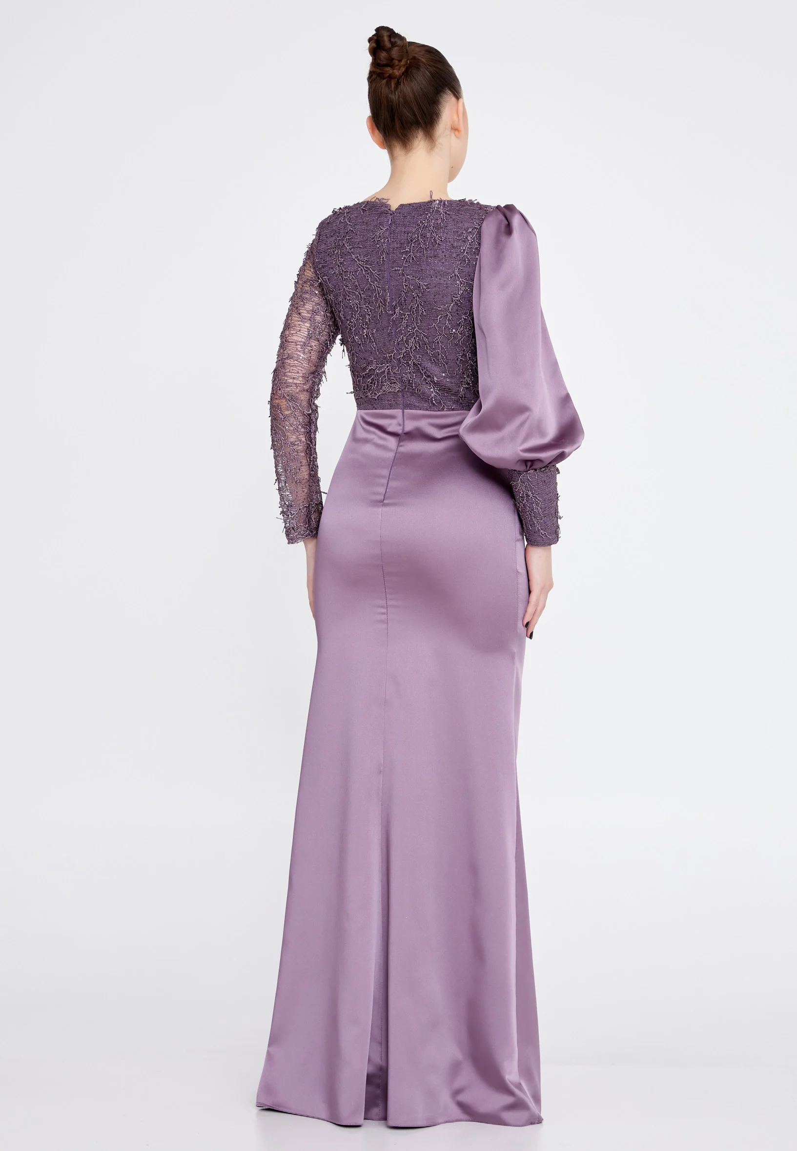 Long Sleeve Maxi Satin Column Regular Wedding Guest Dress rmn3201 - Image 22