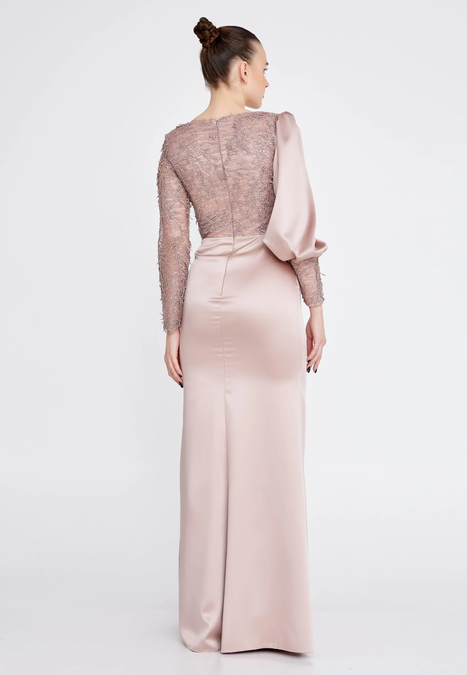 Long Sleeve Maxi Satin Column Regular Wedding Guest Dress rmn3201 - Image 26