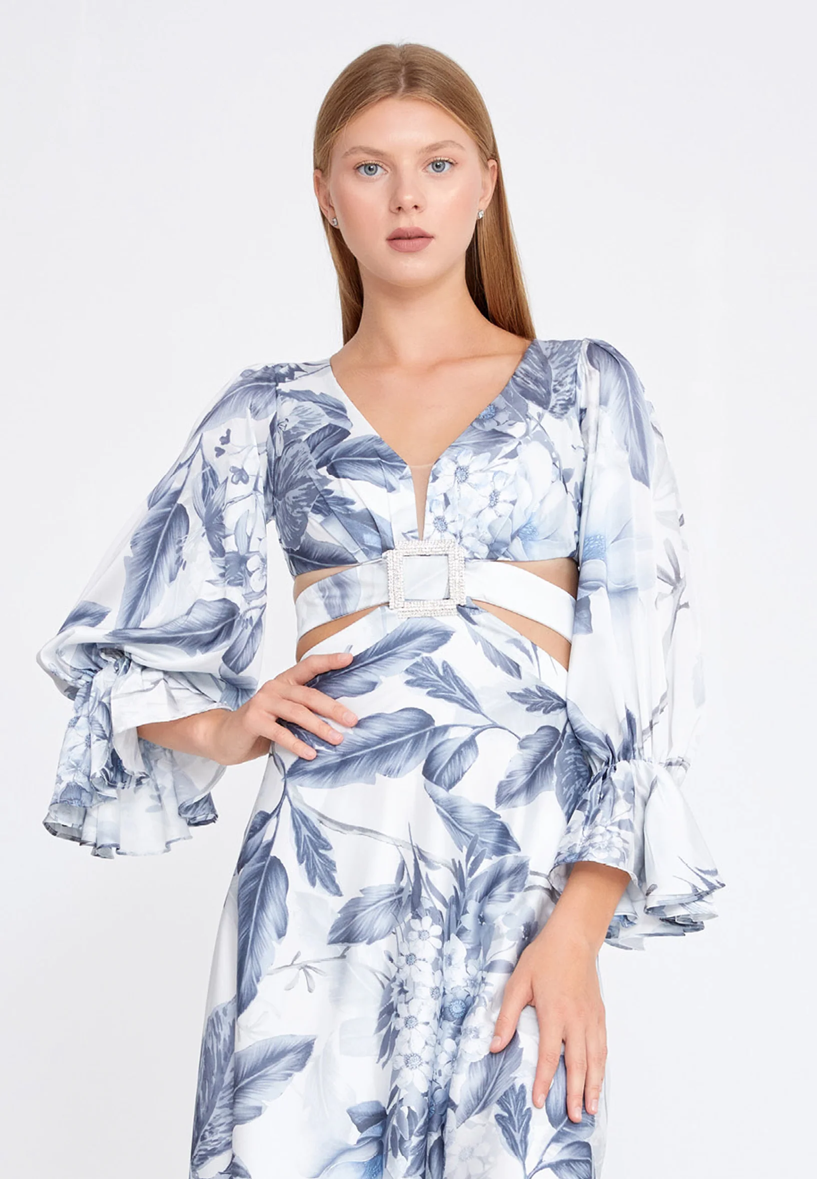Long Sleeve Maxi Satin Column Regular Wedding Guest Dress ses2629 - Image 4