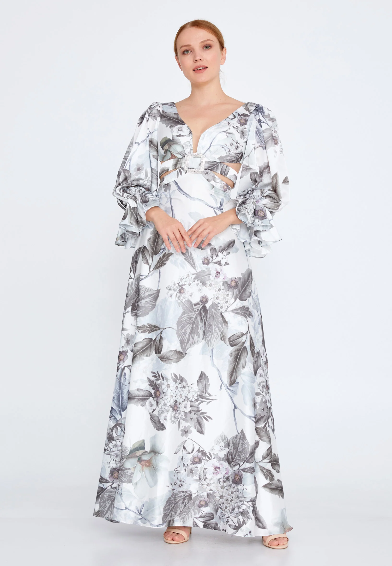 Long Sleeve Maxi Satin Column Regular Wedding Guest Dress ses2629 - Image 5