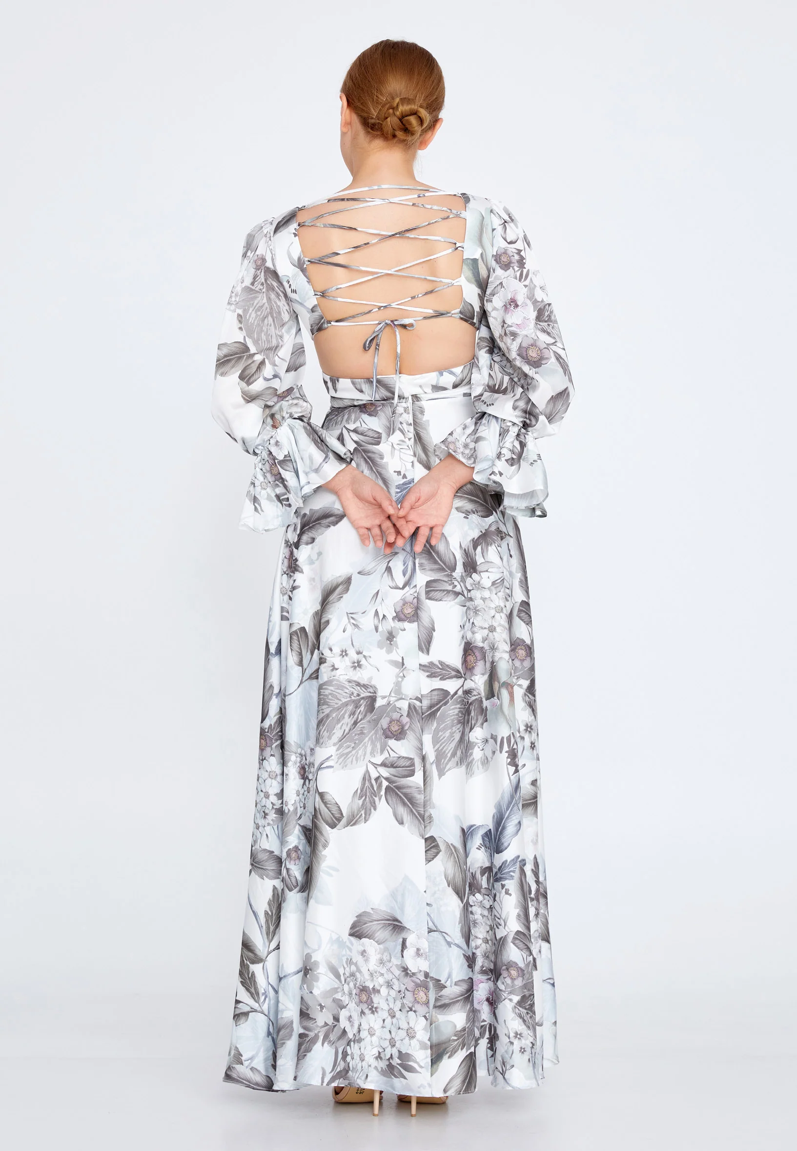 Long Sleeve Maxi Satin Column Regular Wedding Guest Dress ses2629 - Image 6