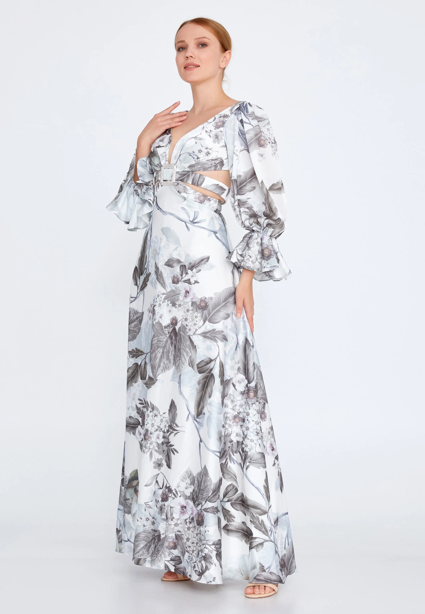 Long Sleeve Maxi Satin Column Regular Wedding Guest Dress ses2629 - Image 7