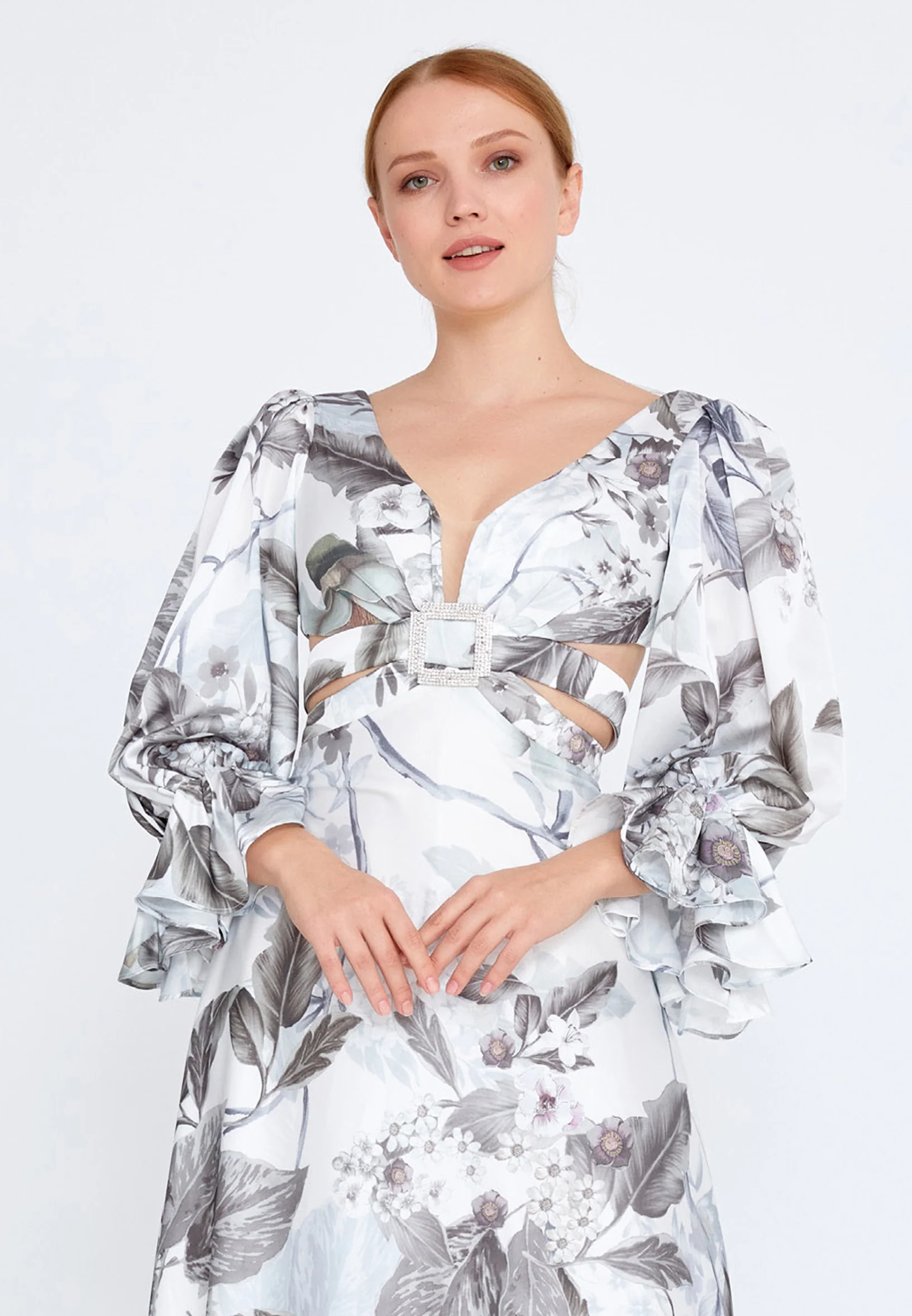 Long Sleeve Maxi Satin Column Regular Wedding Guest Dress ses2629 - Image 8