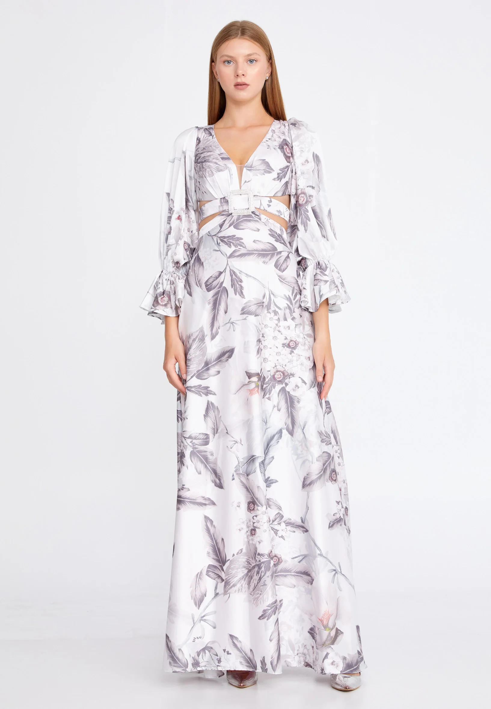 Long Sleeve Maxi Satin Column Regular Wedding Guest Dress ses2629 - Image 9