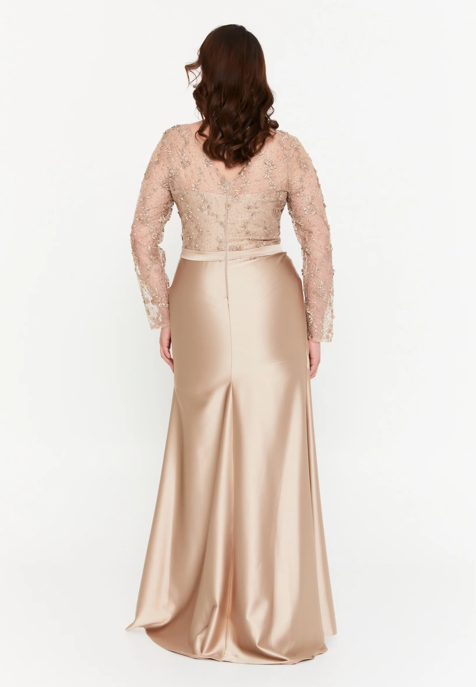 Long Sleeve Maxi Satin Mermaid Plus Size Wedding Guest Dress aln01809 - Image 2