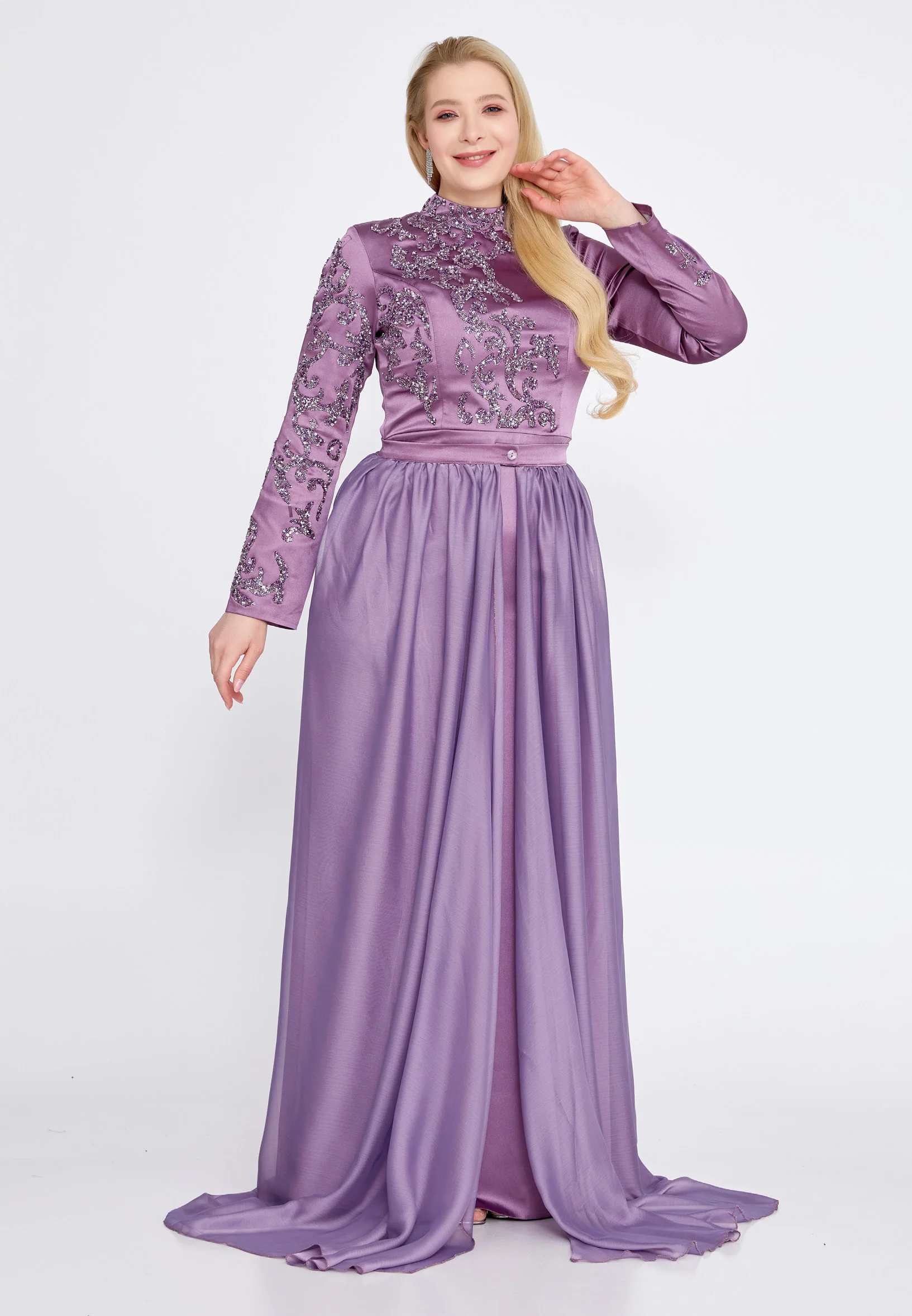 Long Sleeve Maxi Satin Mermaid Plus Size Wedding Guest Dress eck9008-1 - Image 10