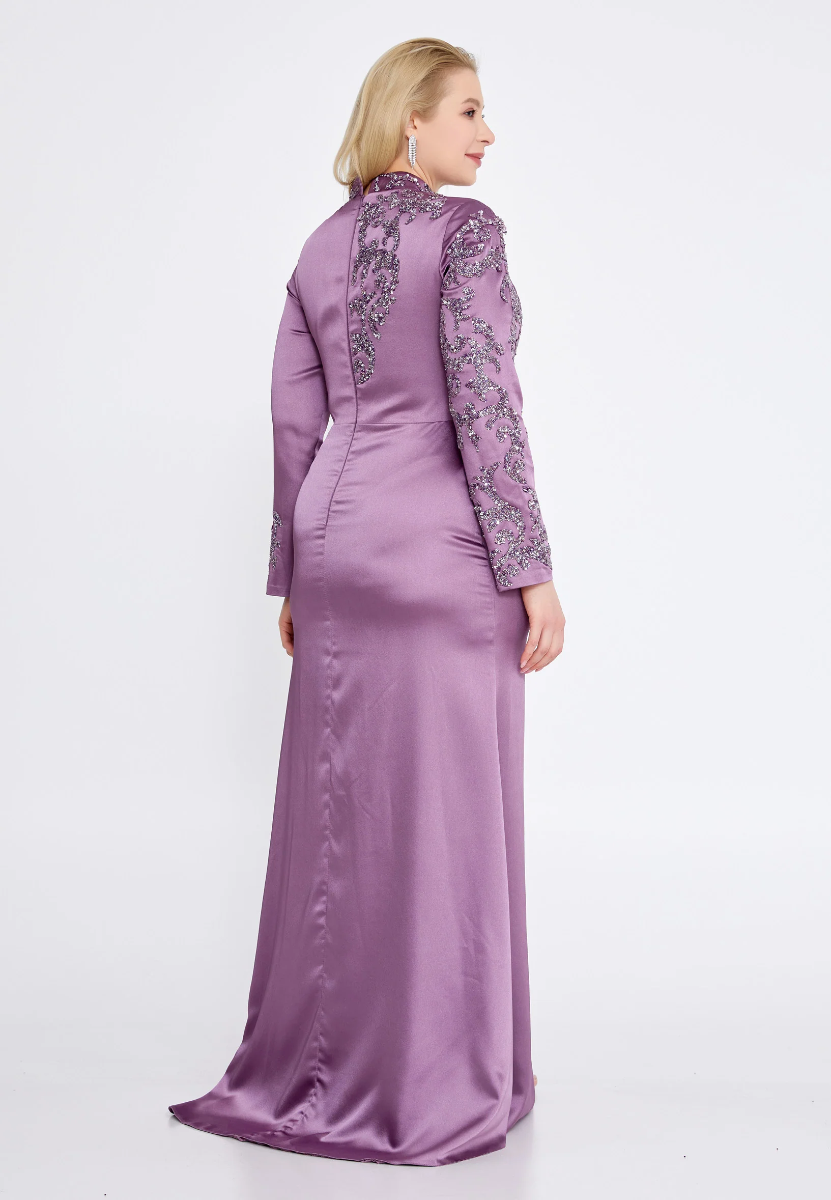 Long Sleeve Maxi Satin Mermaid Plus Size Wedding Guest Dress eck9008-1 - Image 11