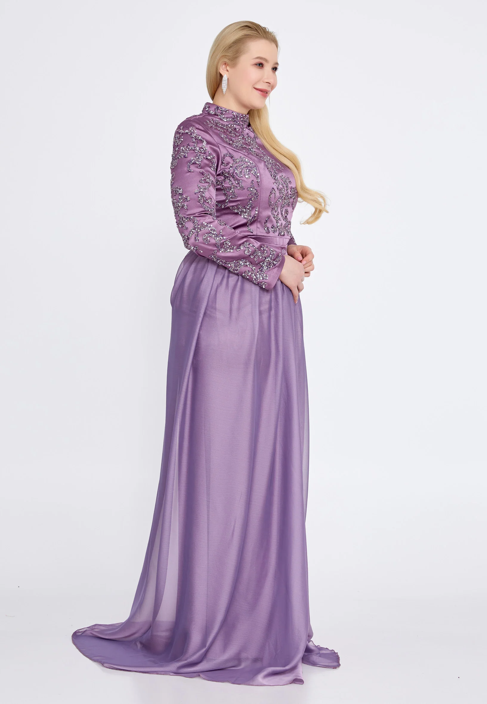 Long Sleeve Maxi Satin Mermaid Plus Size Wedding Guest Dress eck9008-1 - Image 12