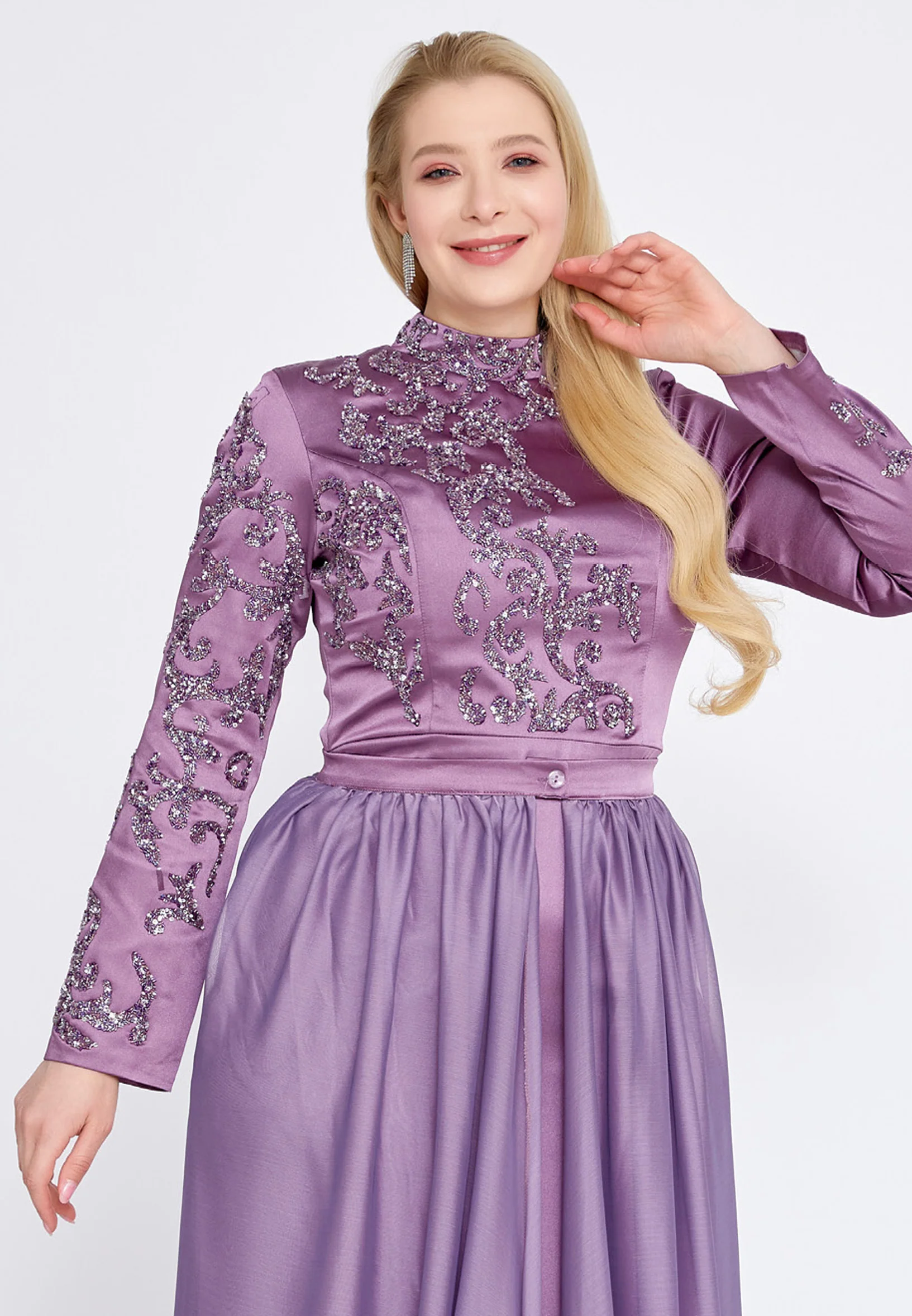 Long Sleeve Maxi Satin Mermaid Plus Size Wedding Guest Dress eck9008-1 - Image 13