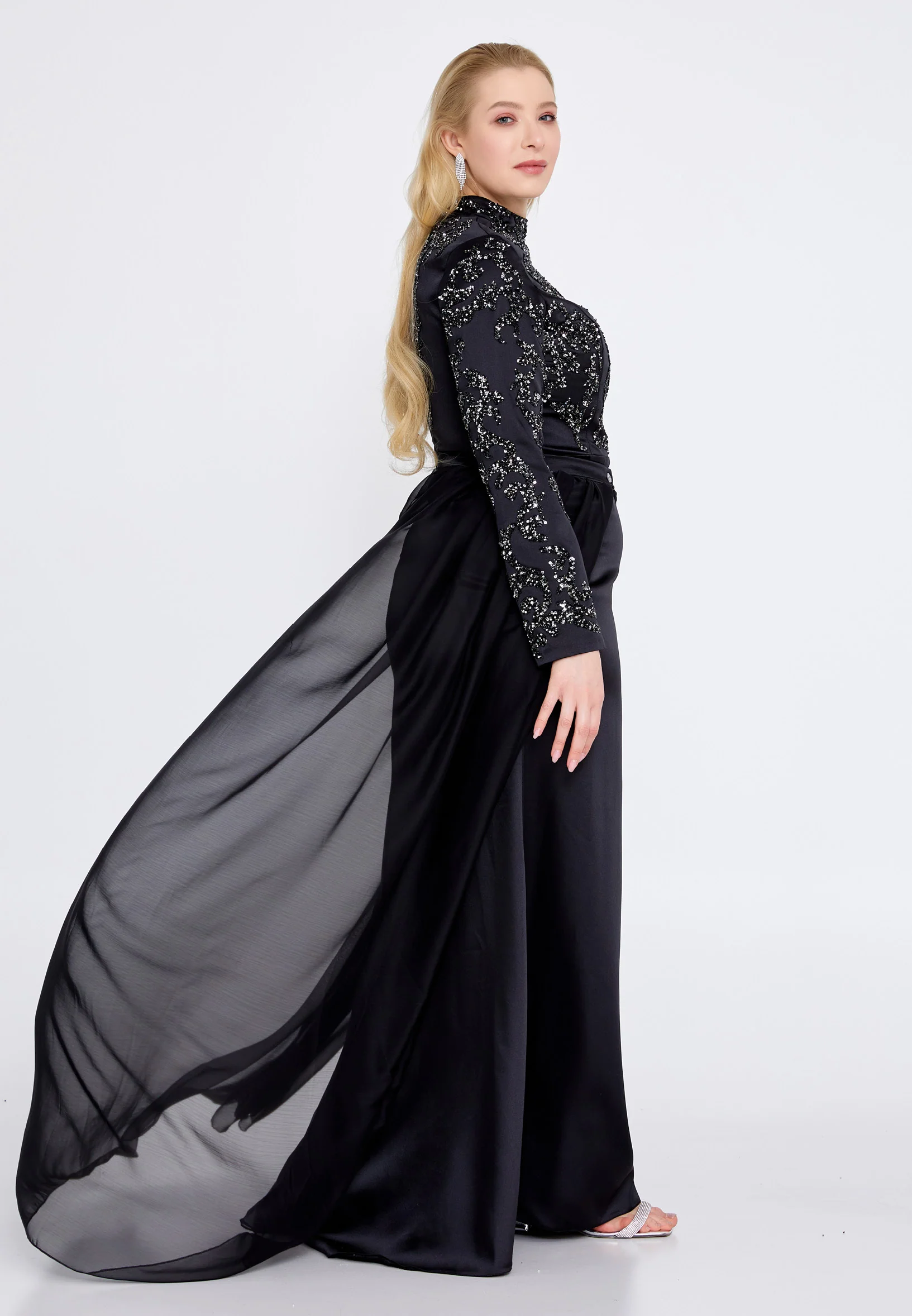 Long Sleeve Maxi Satin Mermaid Plus Size Wedding Guest Dress eck9008-1 - Image 3