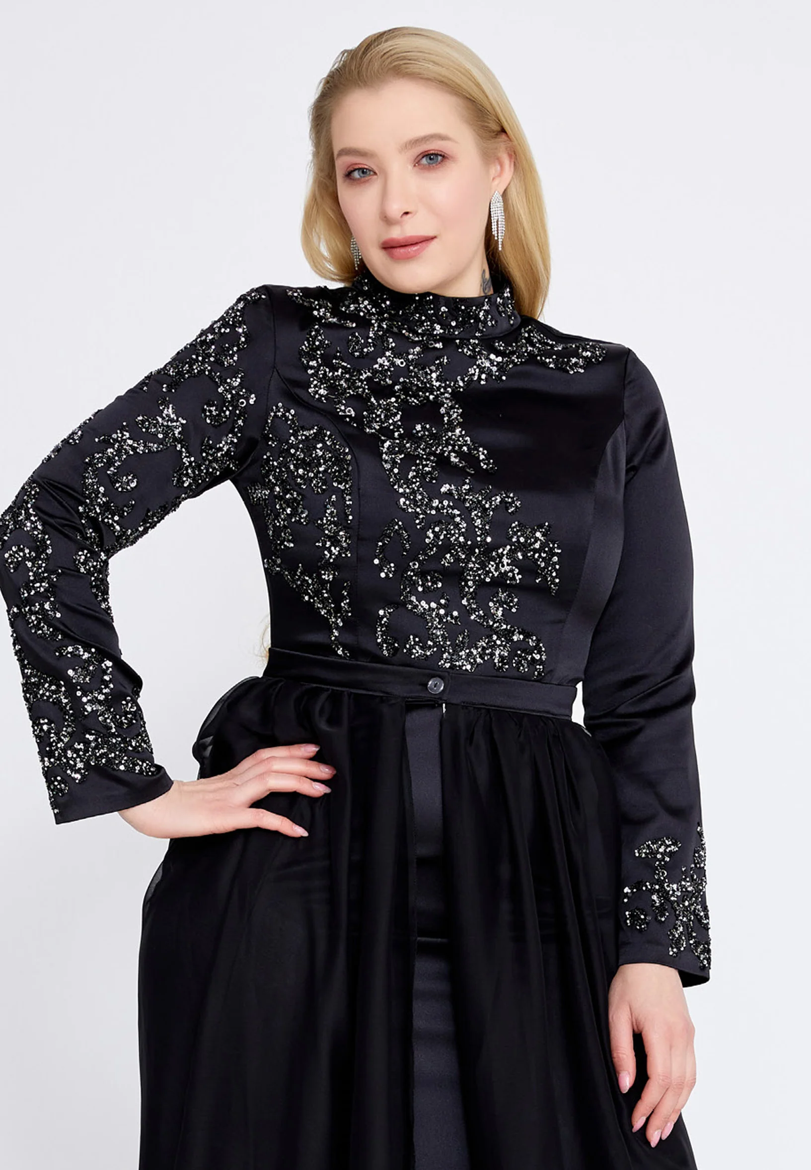 Long Sleeve Maxi Satin Mermaid Plus Size Wedding Guest Dress eck9008-1 - Image 4