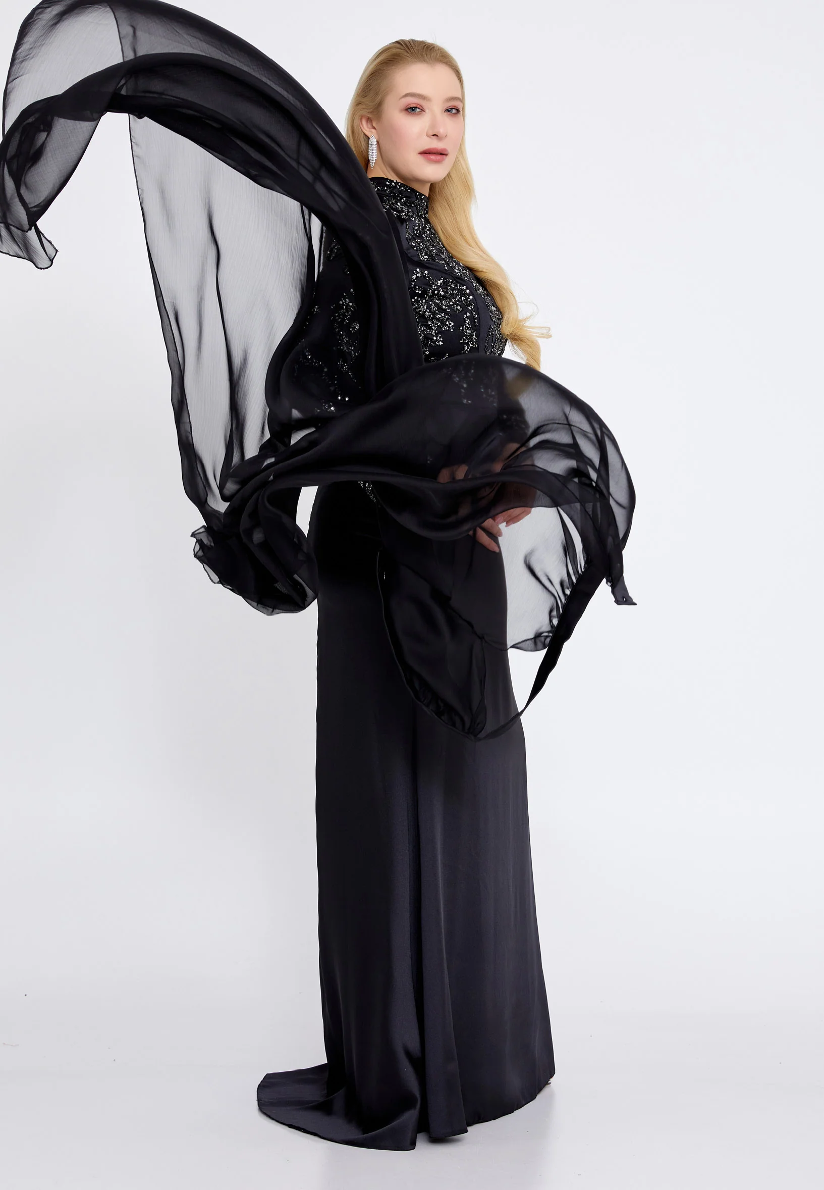 Long Sleeve Maxi Satin Mermaid Plus Size Wedding Guest Dress eck9008-1 - Image 5