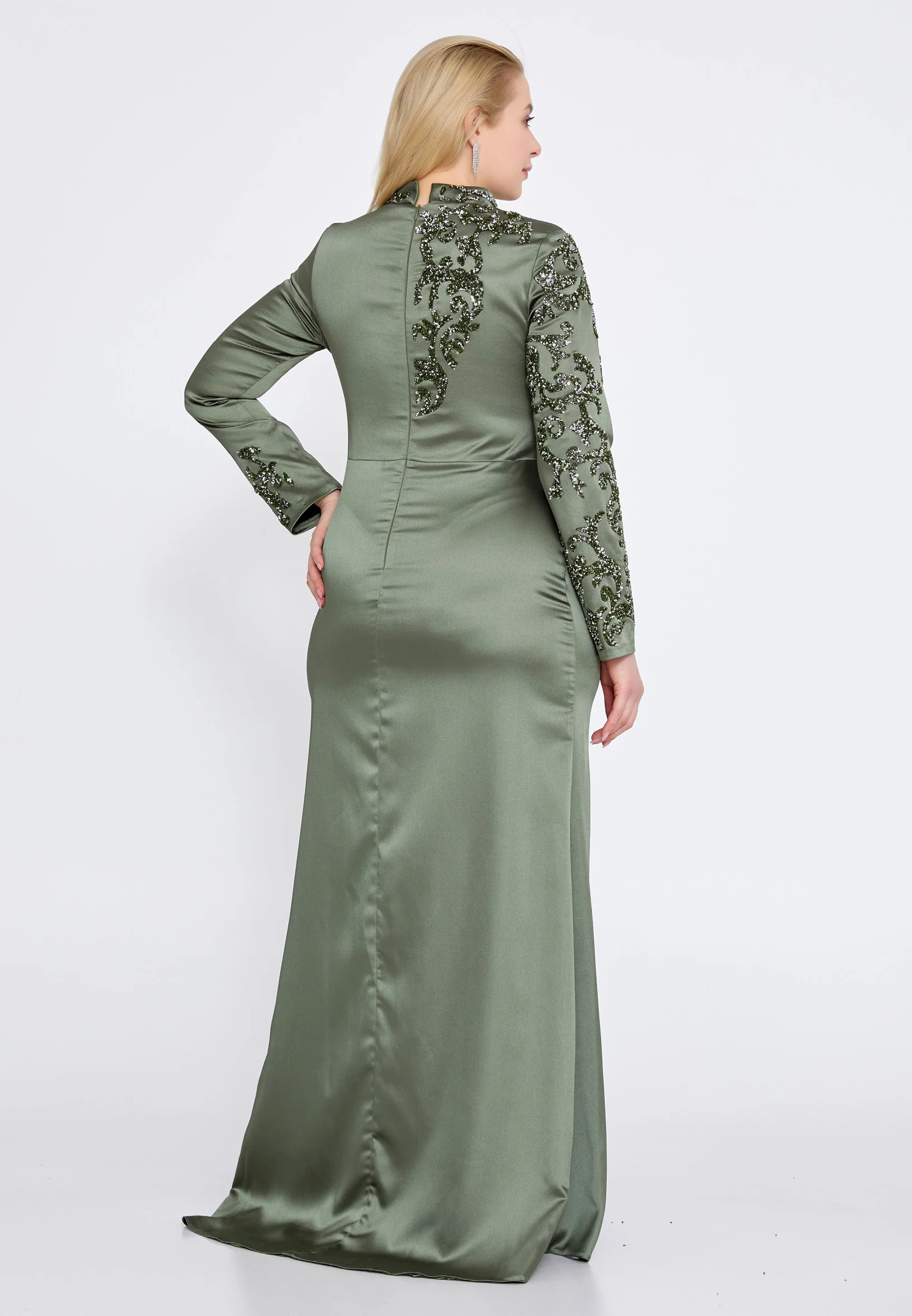 Long Sleeve Maxi Satin Mermaid Plus Size Wedding Guest Dress eck9008-1 - Image 7