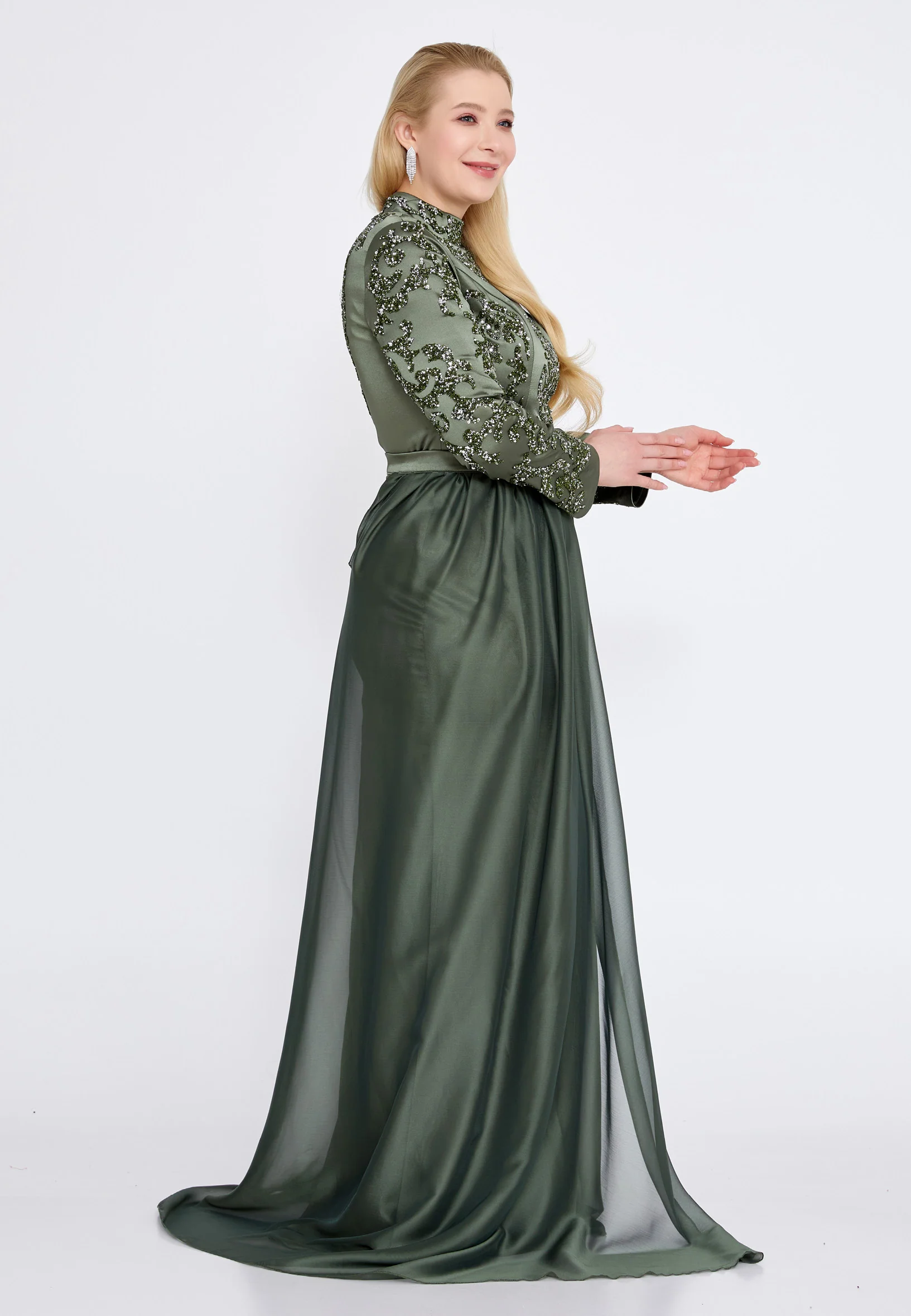 Long Sleeve Maxi Satin Mermaid Plus Size Wedding Guest Dress eck9008-1 - Image 8