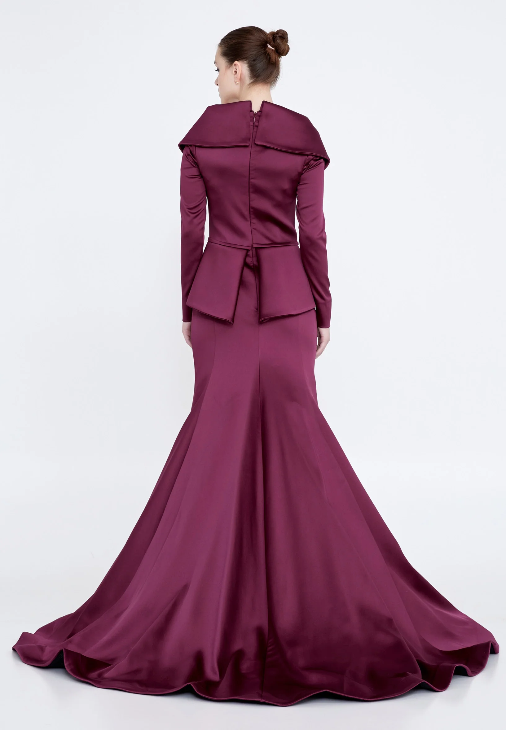 Long Sleeve Maxi Satin Mermaid Regular Evening Dress knz3115 - Image 10