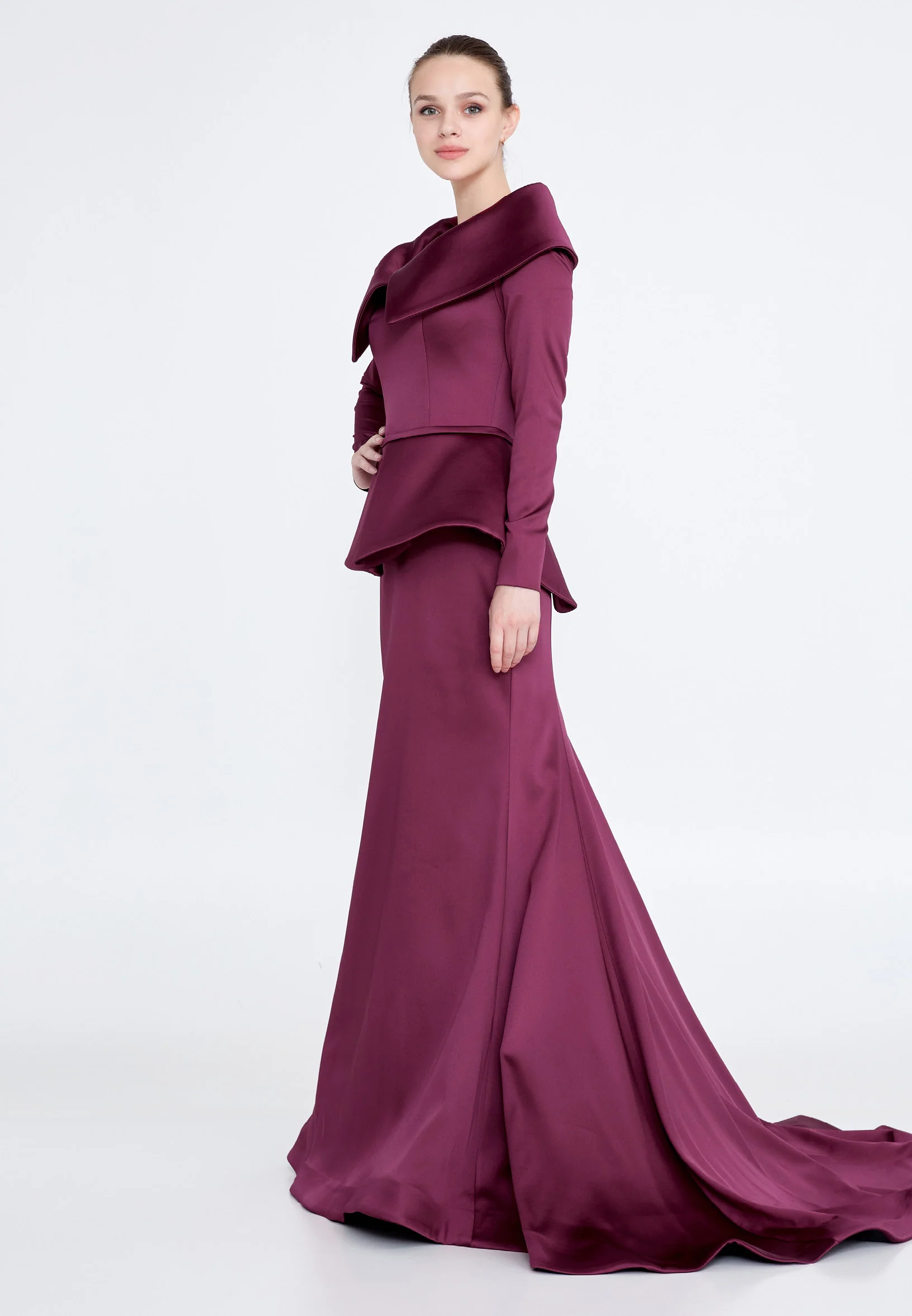 Long Sleeve Maxi Satin Mermaid Regular Evening Dress knz3115 - Image 11