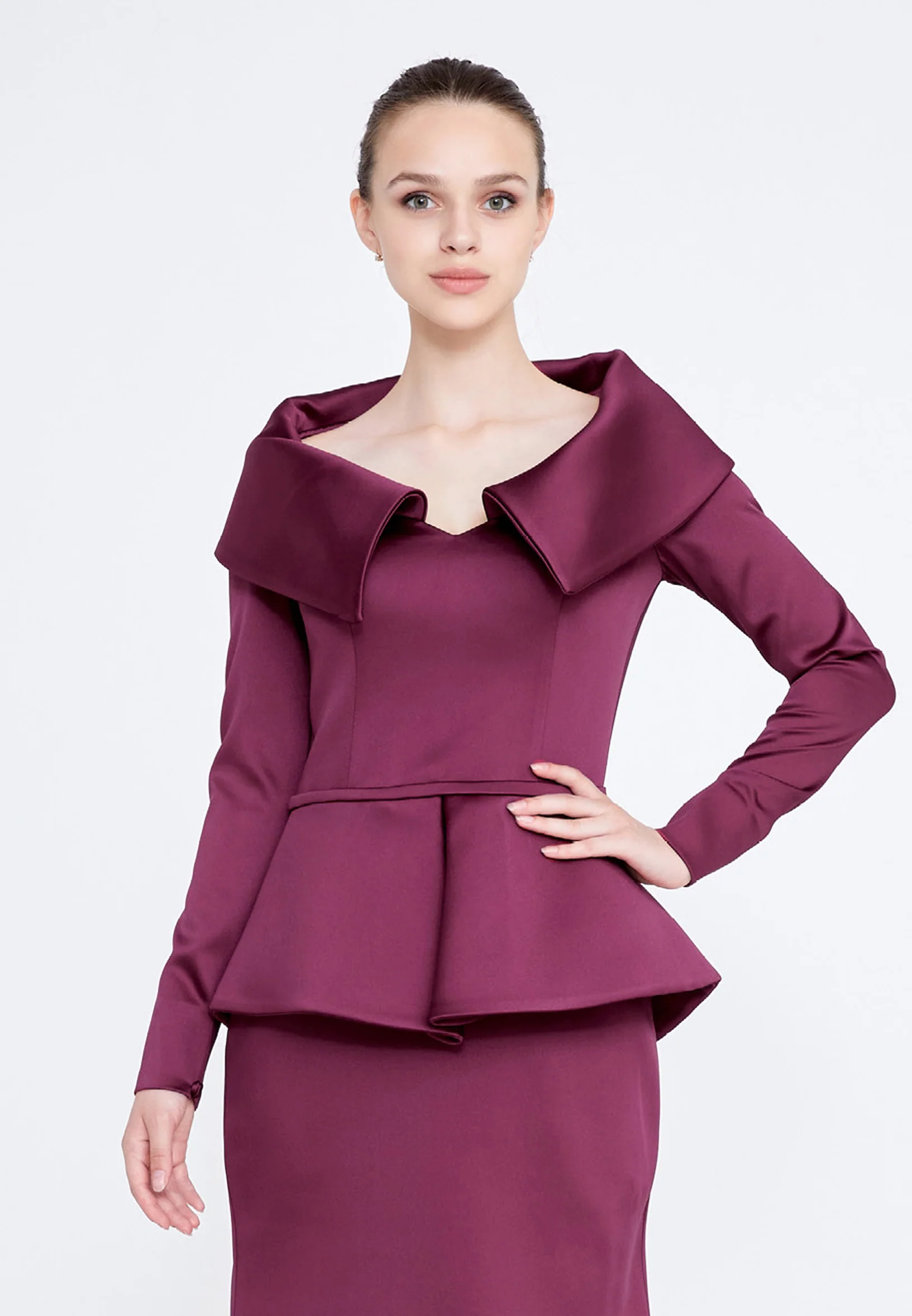 Long Sleeve Maxi Satin Mermaid Regular Evening Dress knz3115 - Image 12