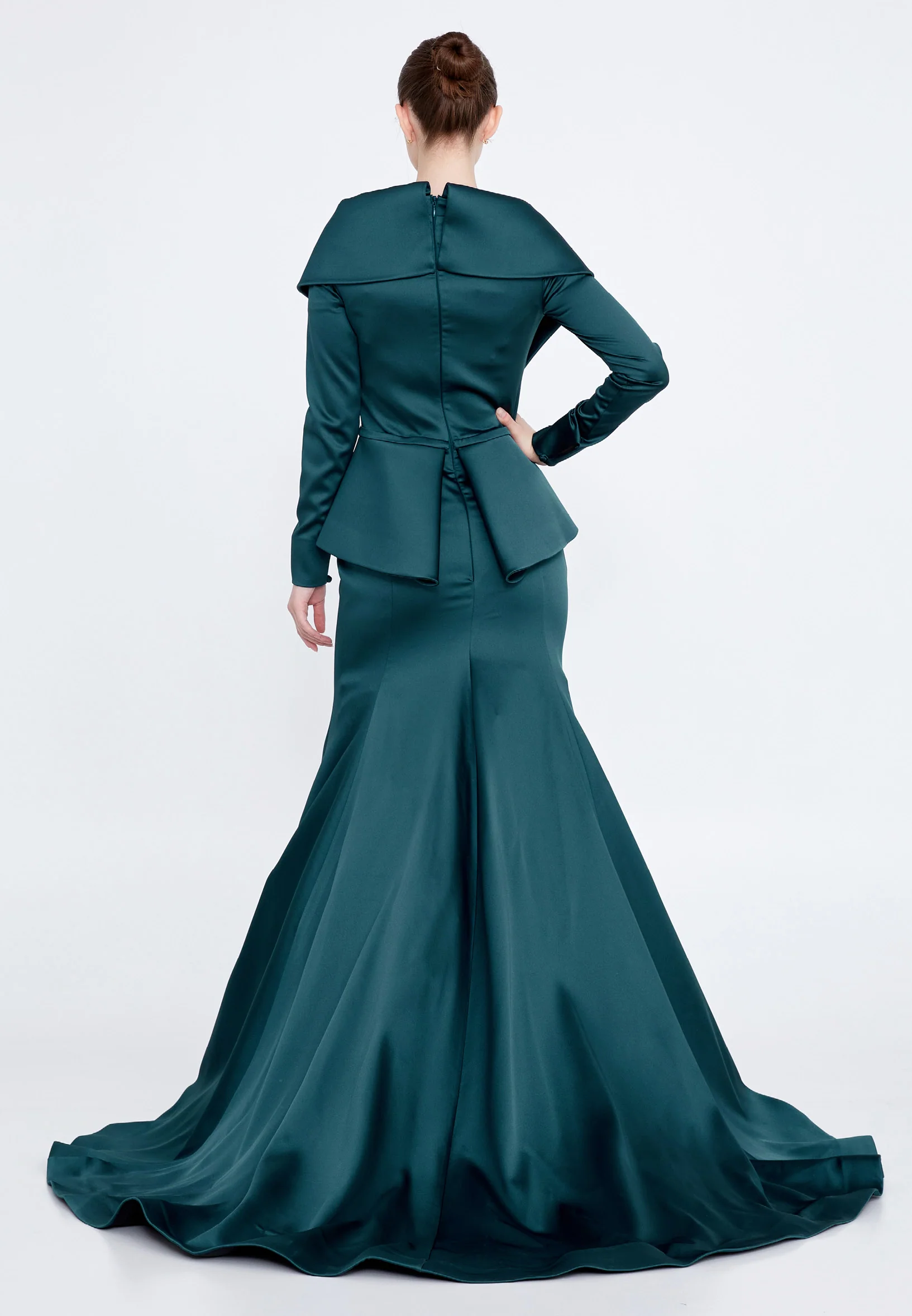 Long Sleeve Maxi Satin Mermaid Regular Evening Dress knz3115 - Image 14