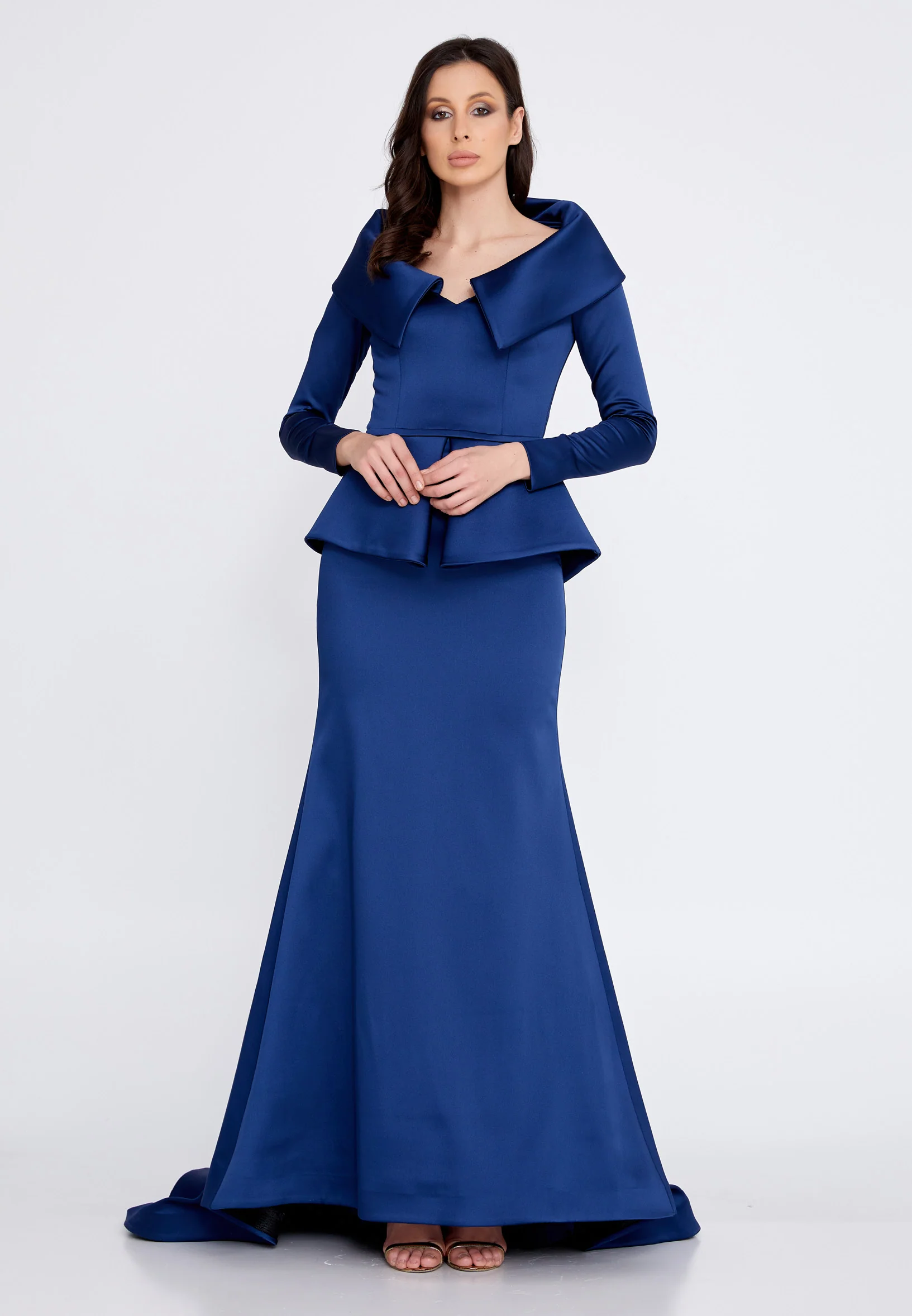 Long Sleeve Maxi Satin Mermaid Regular Evening Dress knz3115 - Image 17